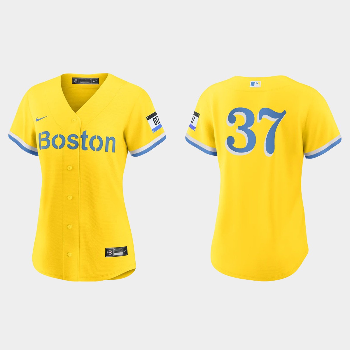 Women Boston Red Sox Nick Pivetta Gold Light Blue City Connect Jersey