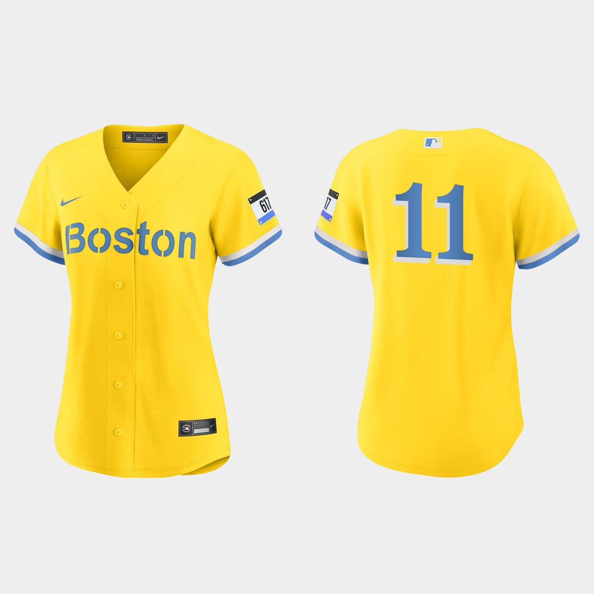 Women Boston Red Sox Rafael Devers Gold Light Blue City Connect Jersey