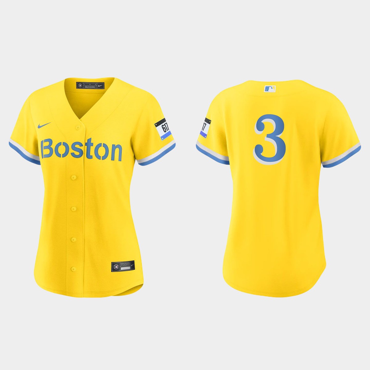 Women Boston Red Sox Reese McGuire Gold Light Blue City Connect Jersey