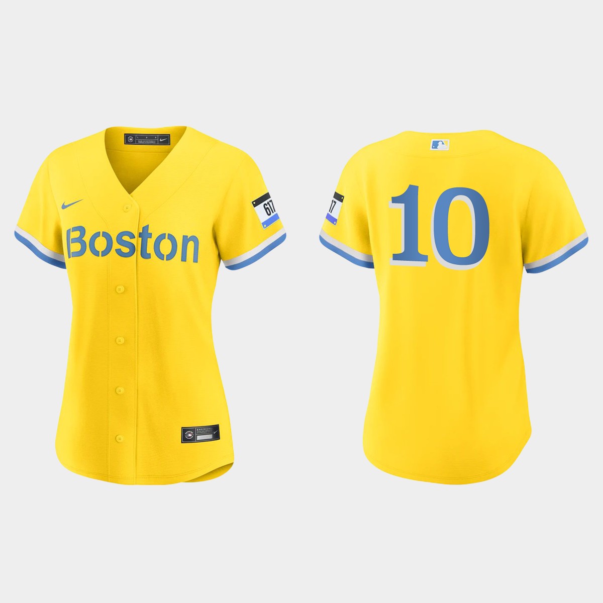 Women Boston Red Sox Scott Hatteberg Gold Light Blue City Connect Jersey