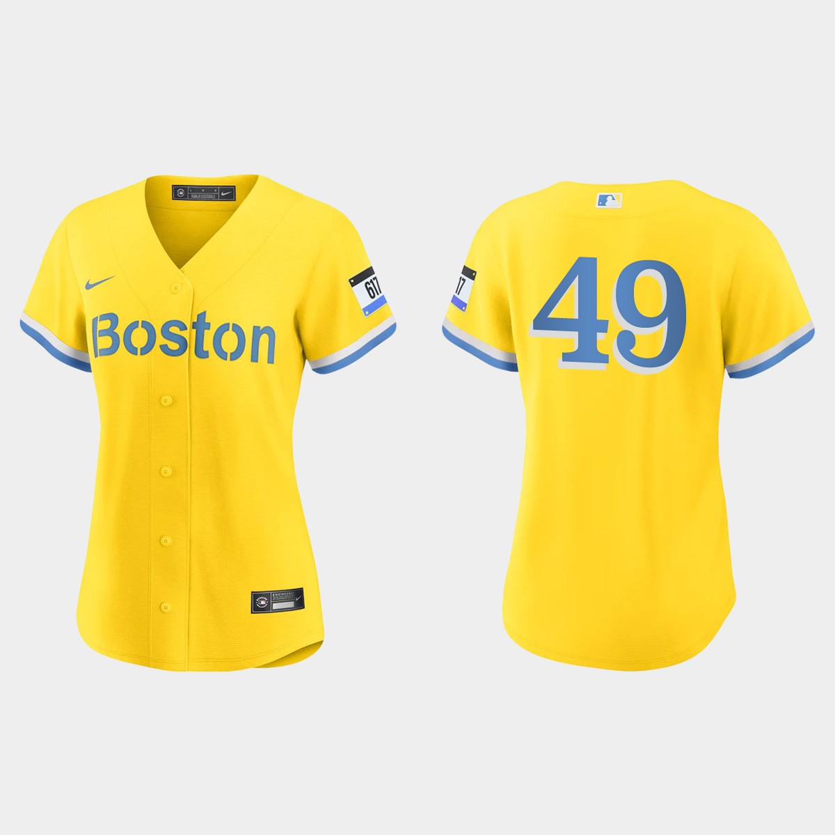 Women Boston Red Sox Tim Wakefield Gold Light Blue City Connect Jersey