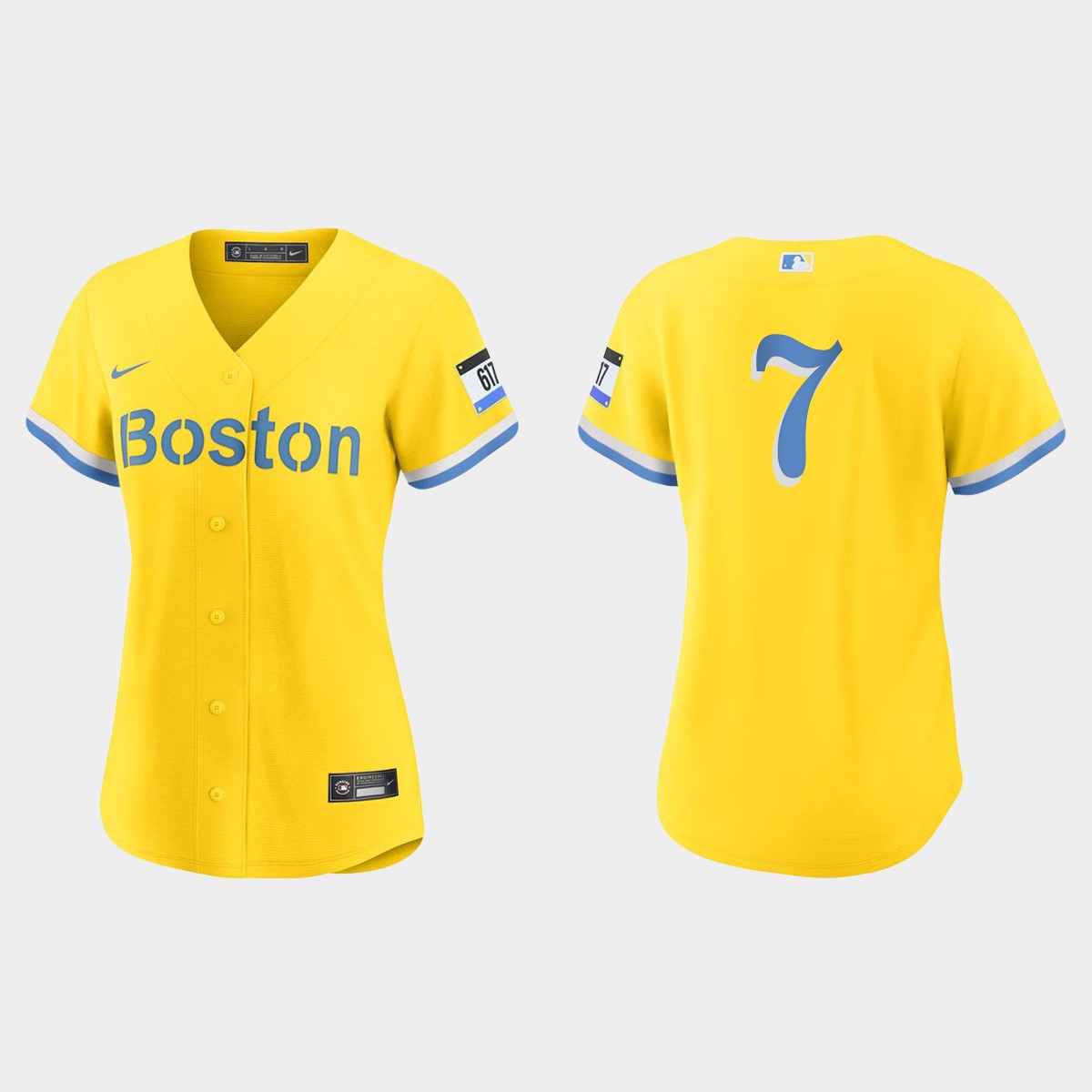 Women Boston Red Sox Trot Nixon Gold Light Blue City Connect Jersey