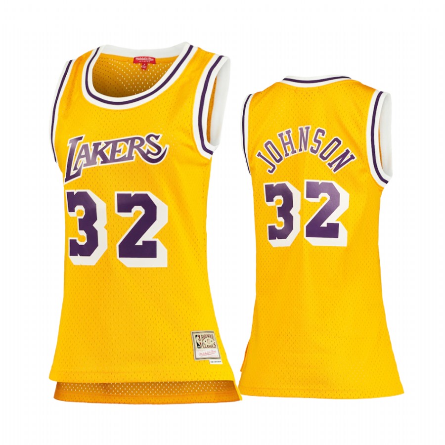 Women Magic Johnson #32 Los Angeles Lakers Gold 1984-85 Hardwood Classics Jersey