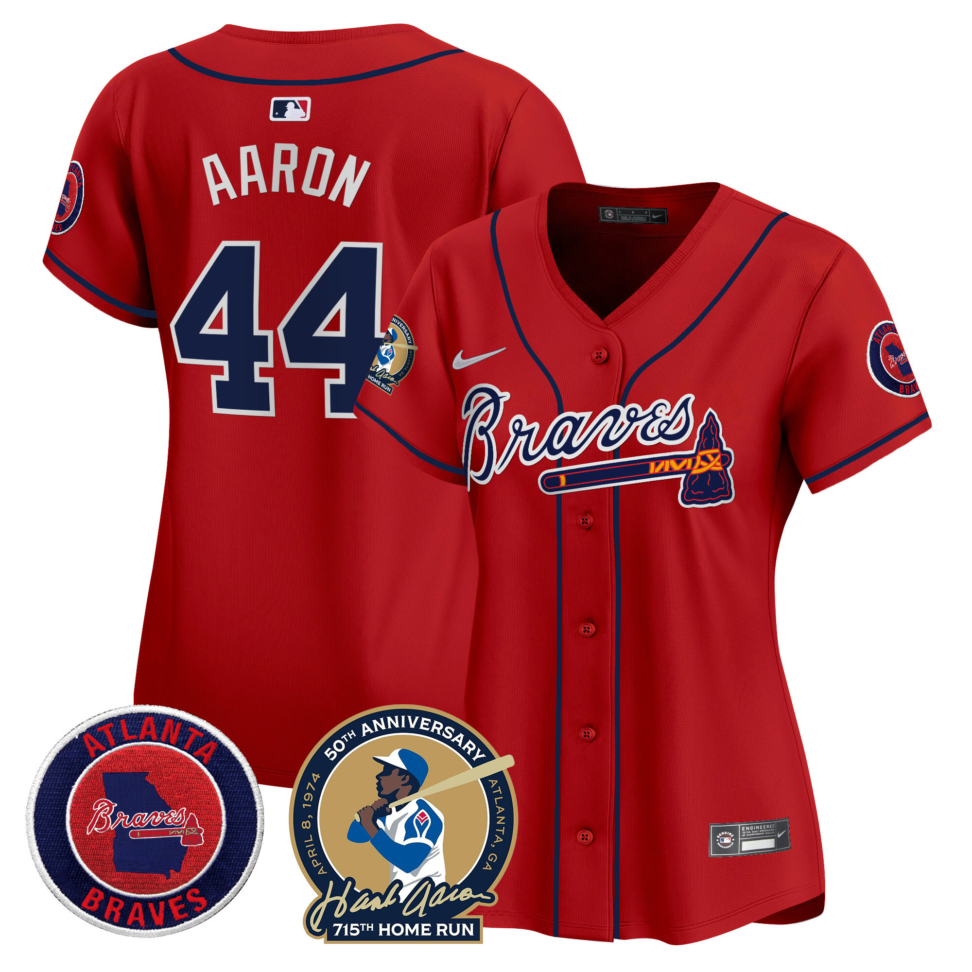 Women's Atlanta Braves Hank Aaron 715th Home Run Patch Vapor Premier Limited Red Jersey - All Stitched