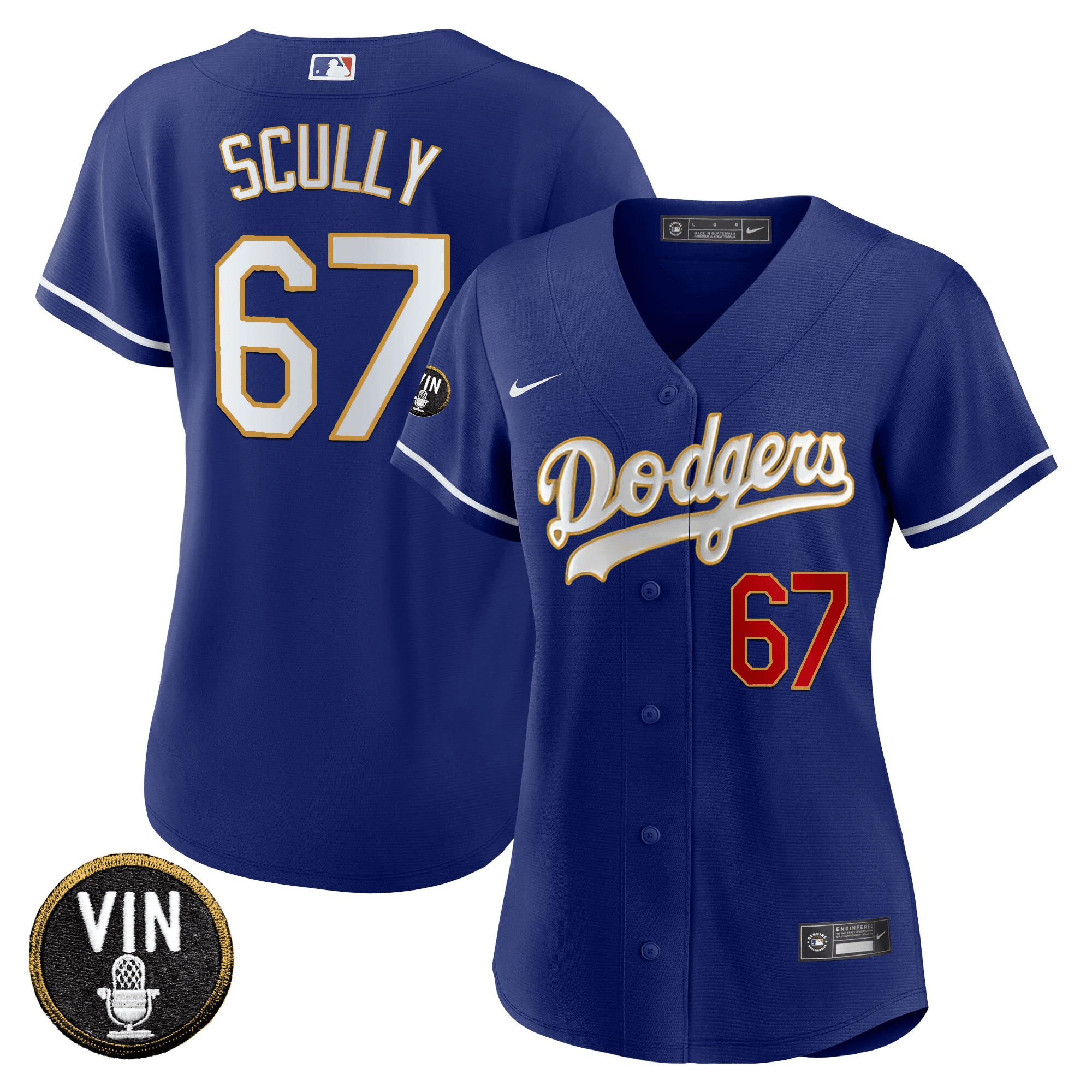 Women's Los Angeles Dodgers Vin Scully Patch Gold Trim Royal Jersey