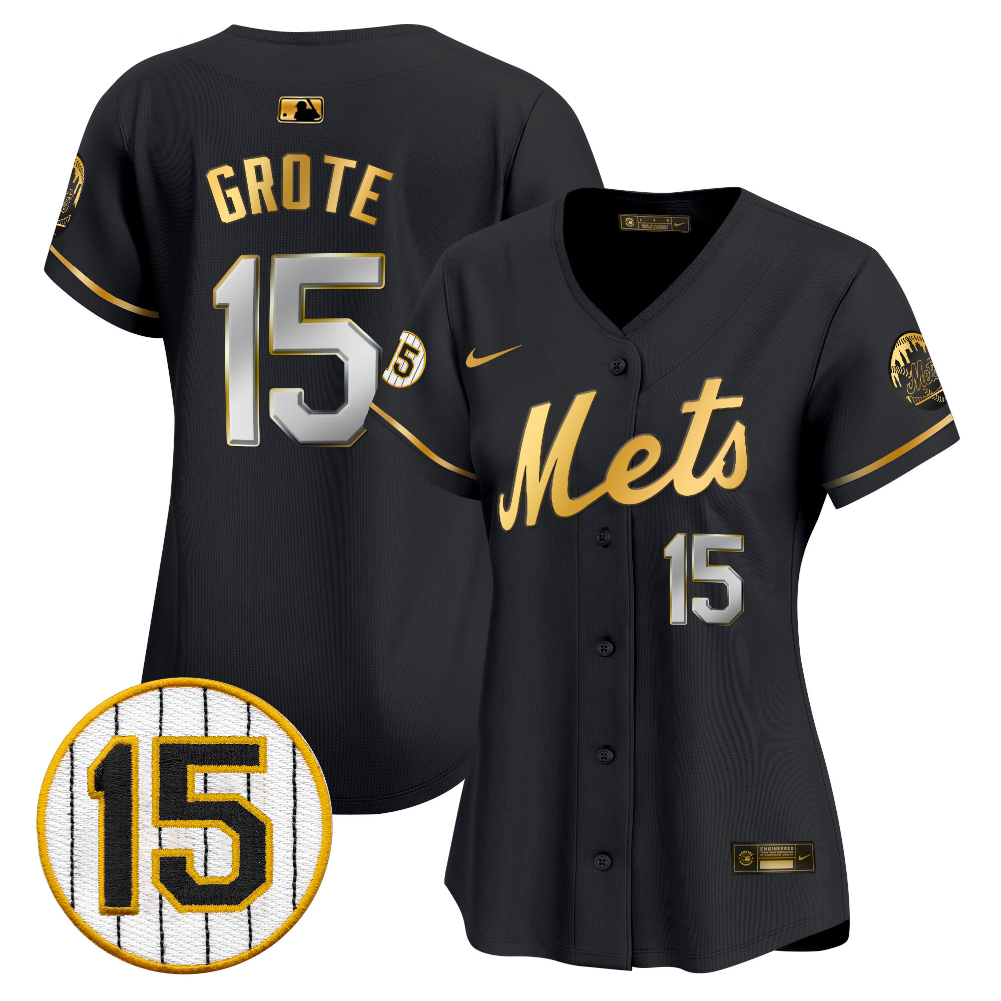 Women's New York Mets Jerry Grote Patch Vapor Premier Limited Black Gold Jersey