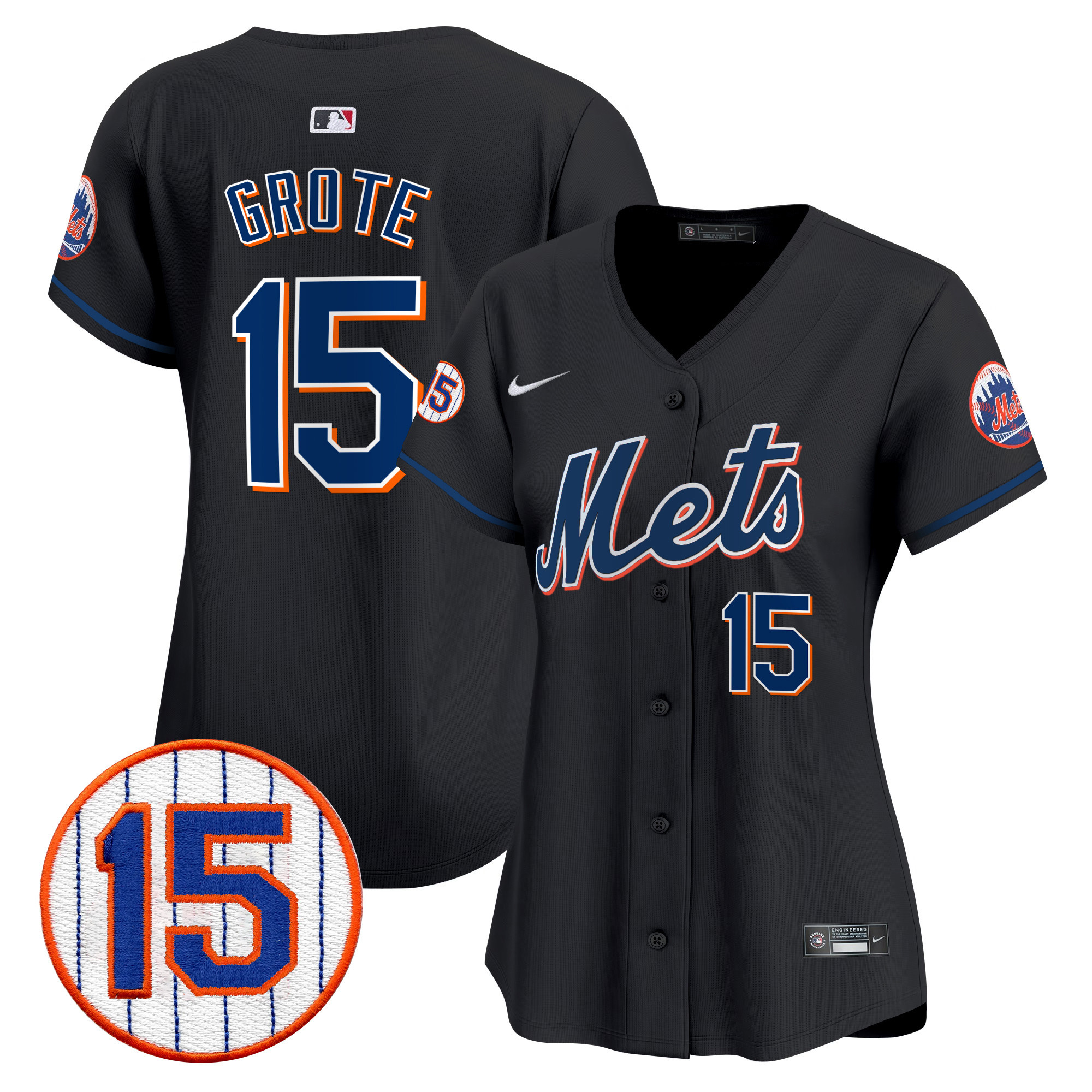 Women's New York Mets Jerry Grote Patch Vapor Premier Limited Black Jersey