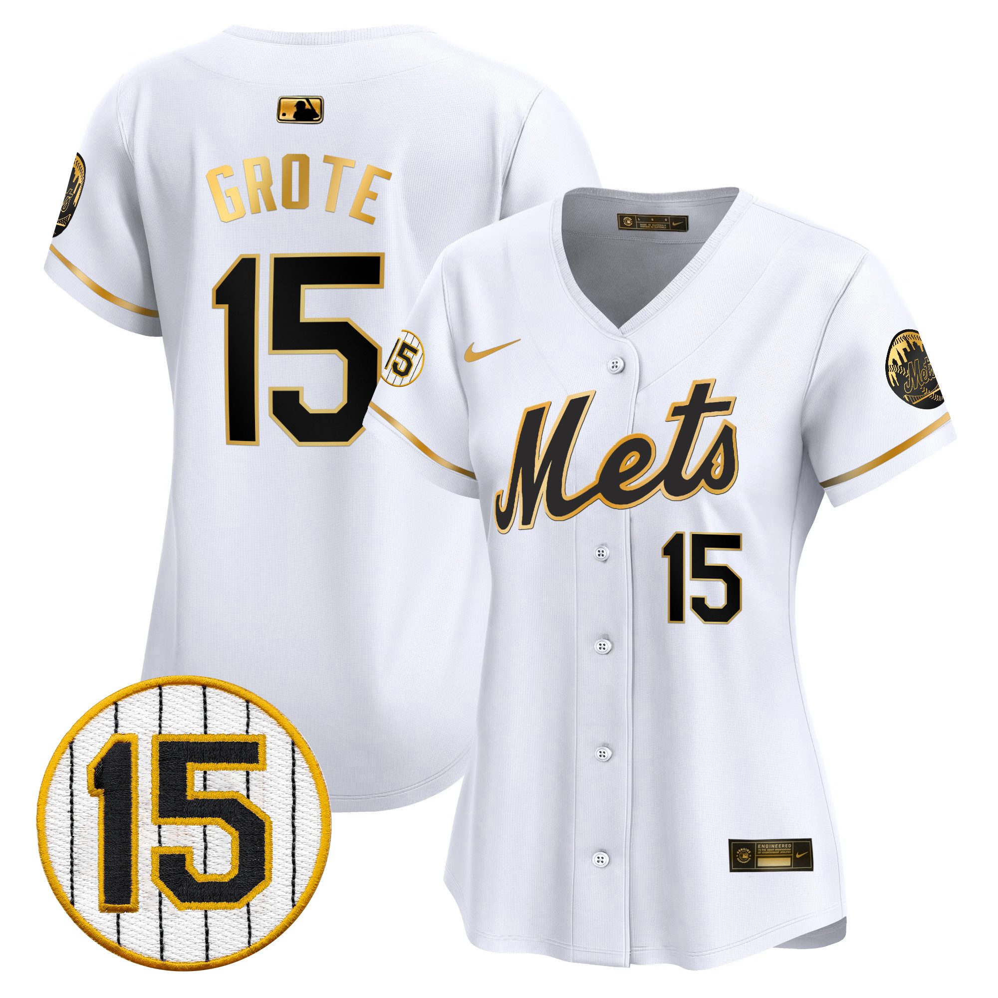 Women's New York Mets Jerry Grote Patch Vapor Premier Limited White Gold Jersey