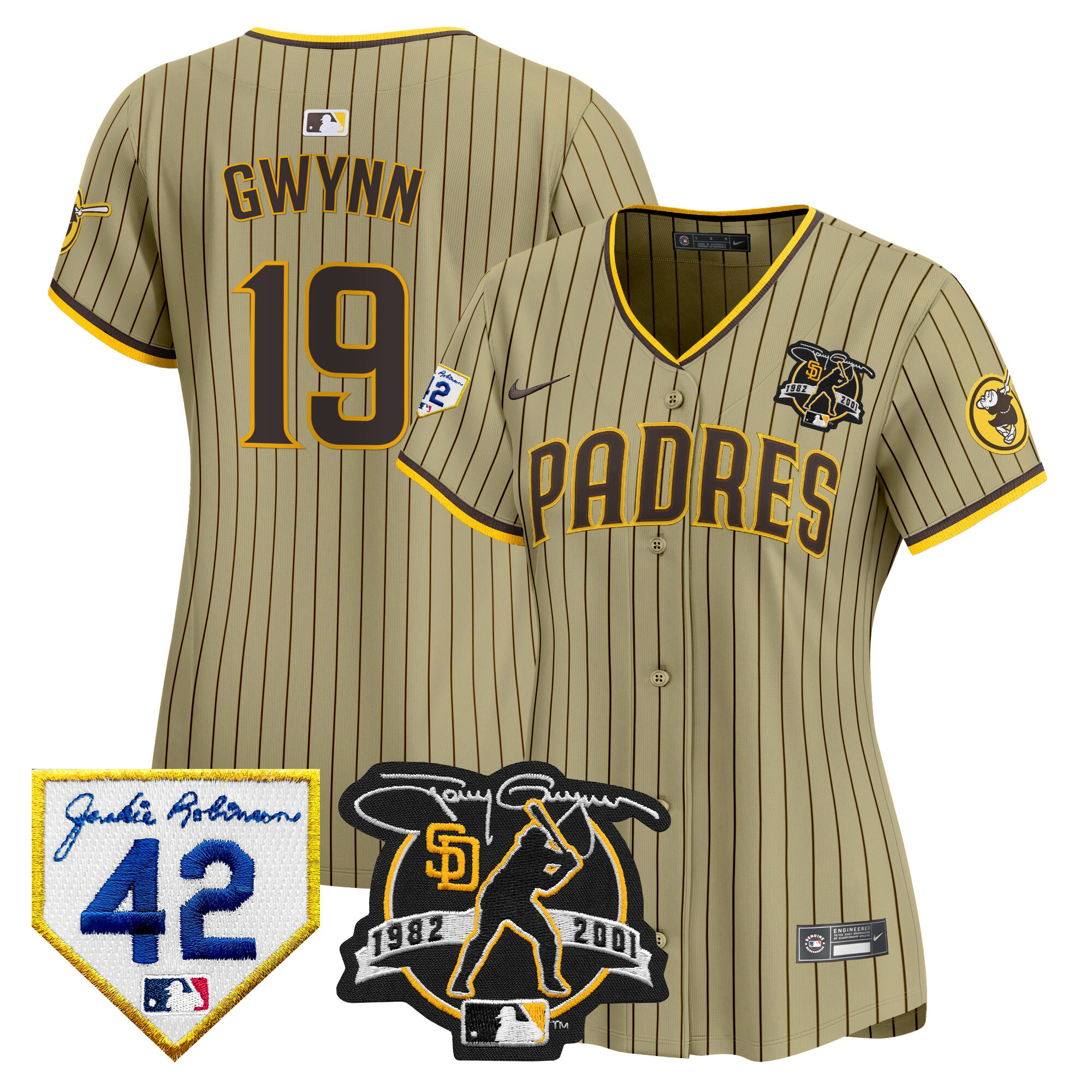 Women's San Diego Padres Tony Gwynn & Robinson Patch Vapor Premier Limited Tan Jersey