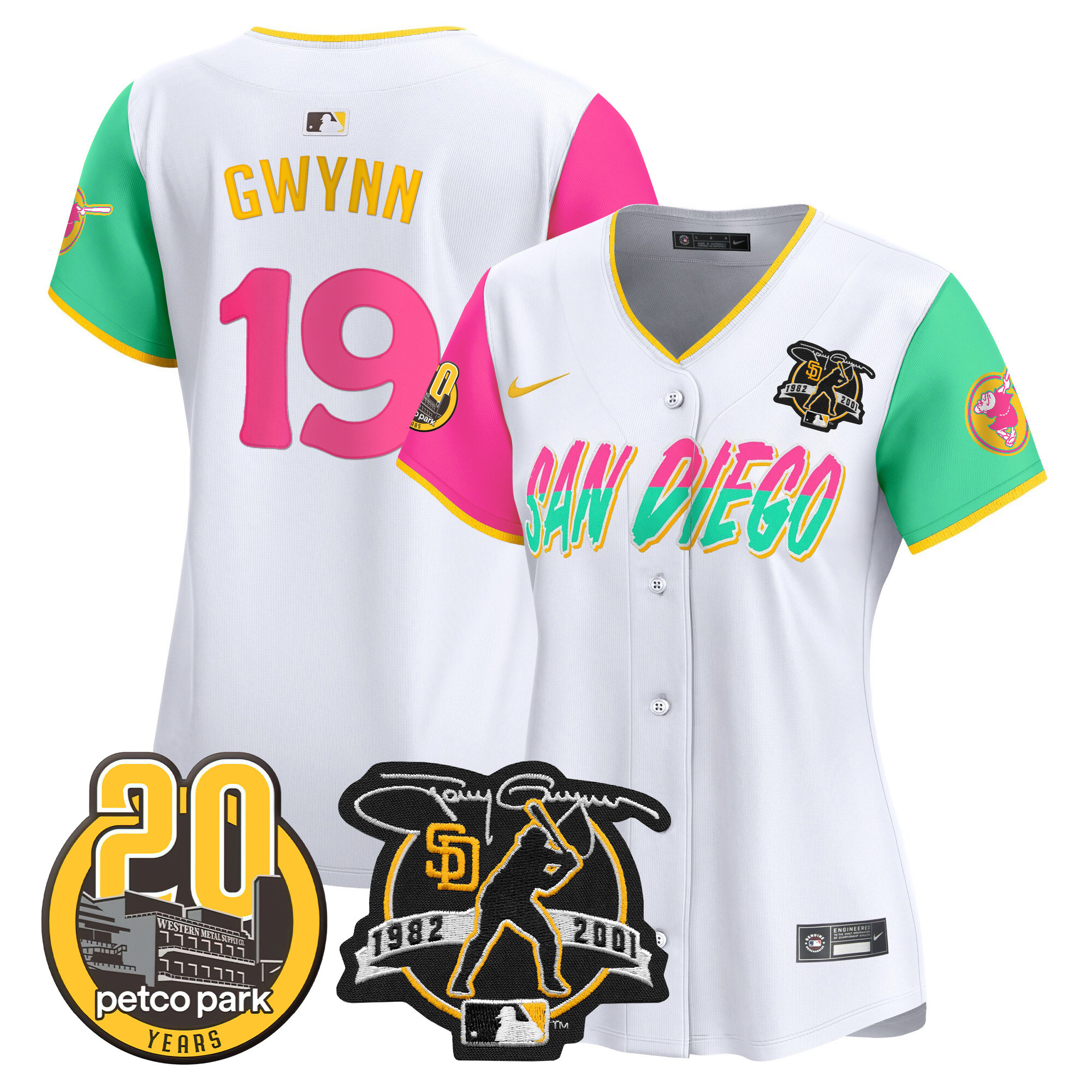 Women's San Diego Padres Tony Gwynn & Petco Park 20th Patch Vapor Premier Limited City Connect Jersey