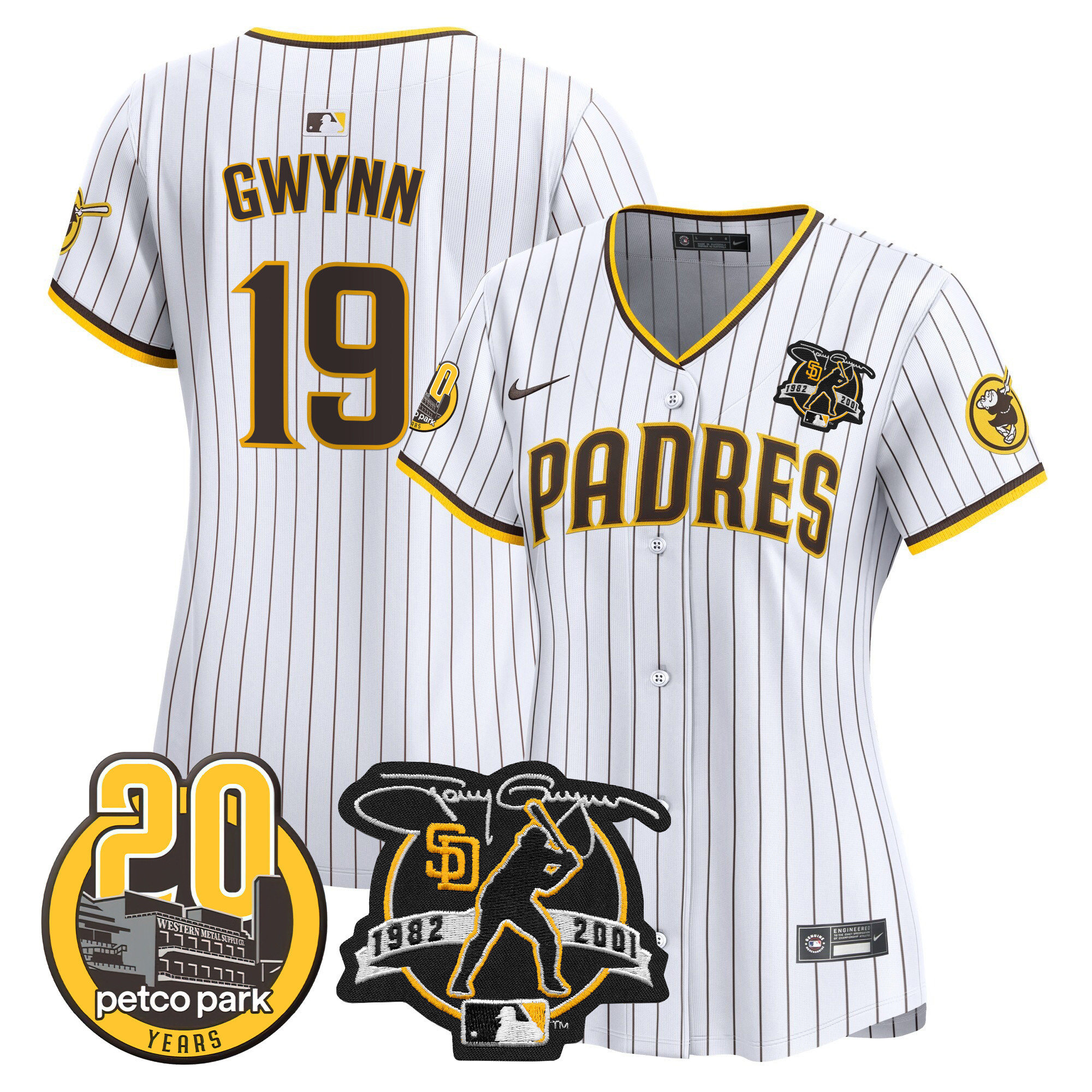 Women's San Diego Padres Tony Gwynn & Petco Park 20th Patch Vapor Premier Limited White Jersey