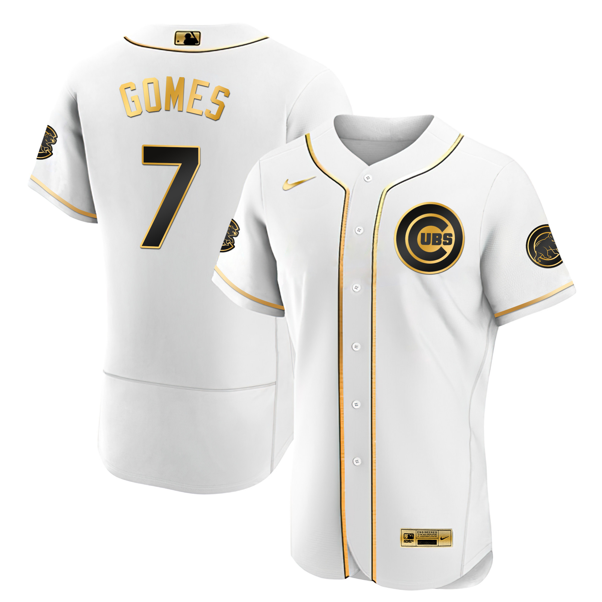 Yan Gomes Men's Chicago Cubs Black Limited & Gold Flex White Gold Jersey - All Stitched