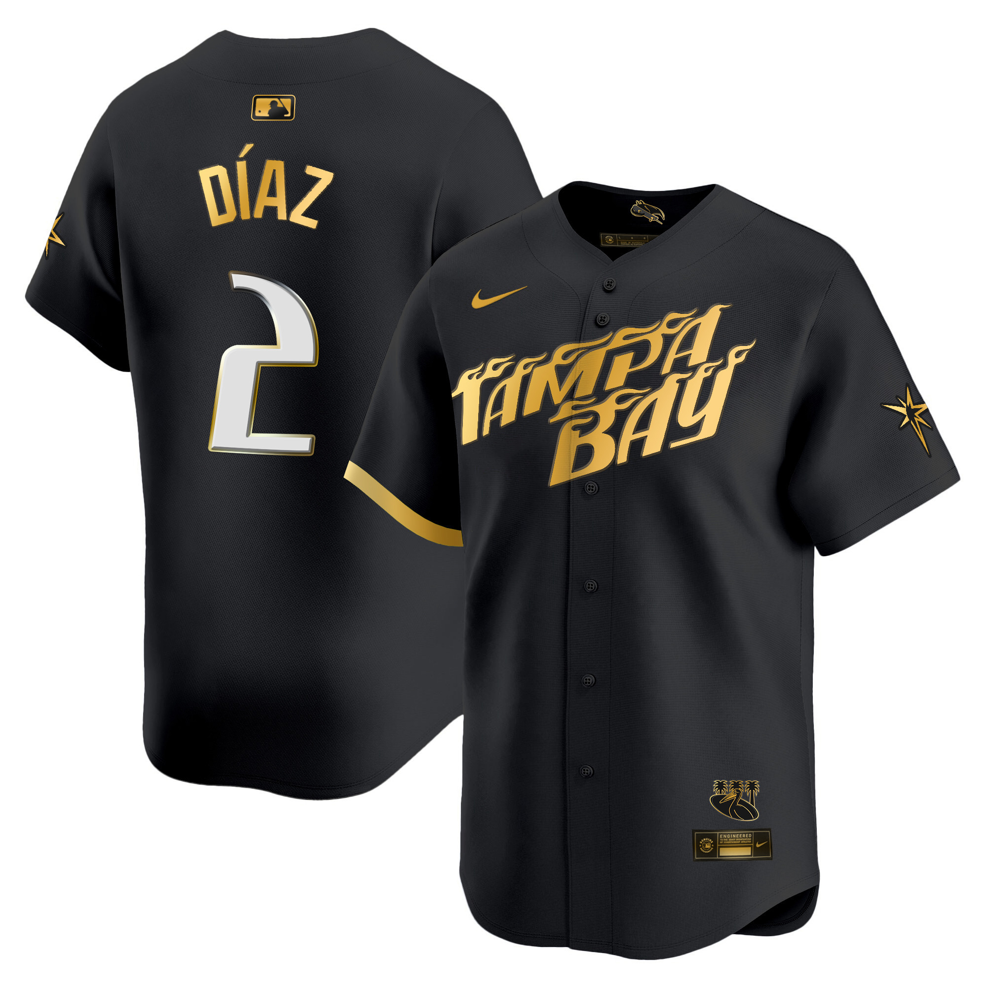 Yandy Diaz Men's Tampa Bay Rays City Connect Vapor Premier Limited - Charcoal Black Gold Jersey