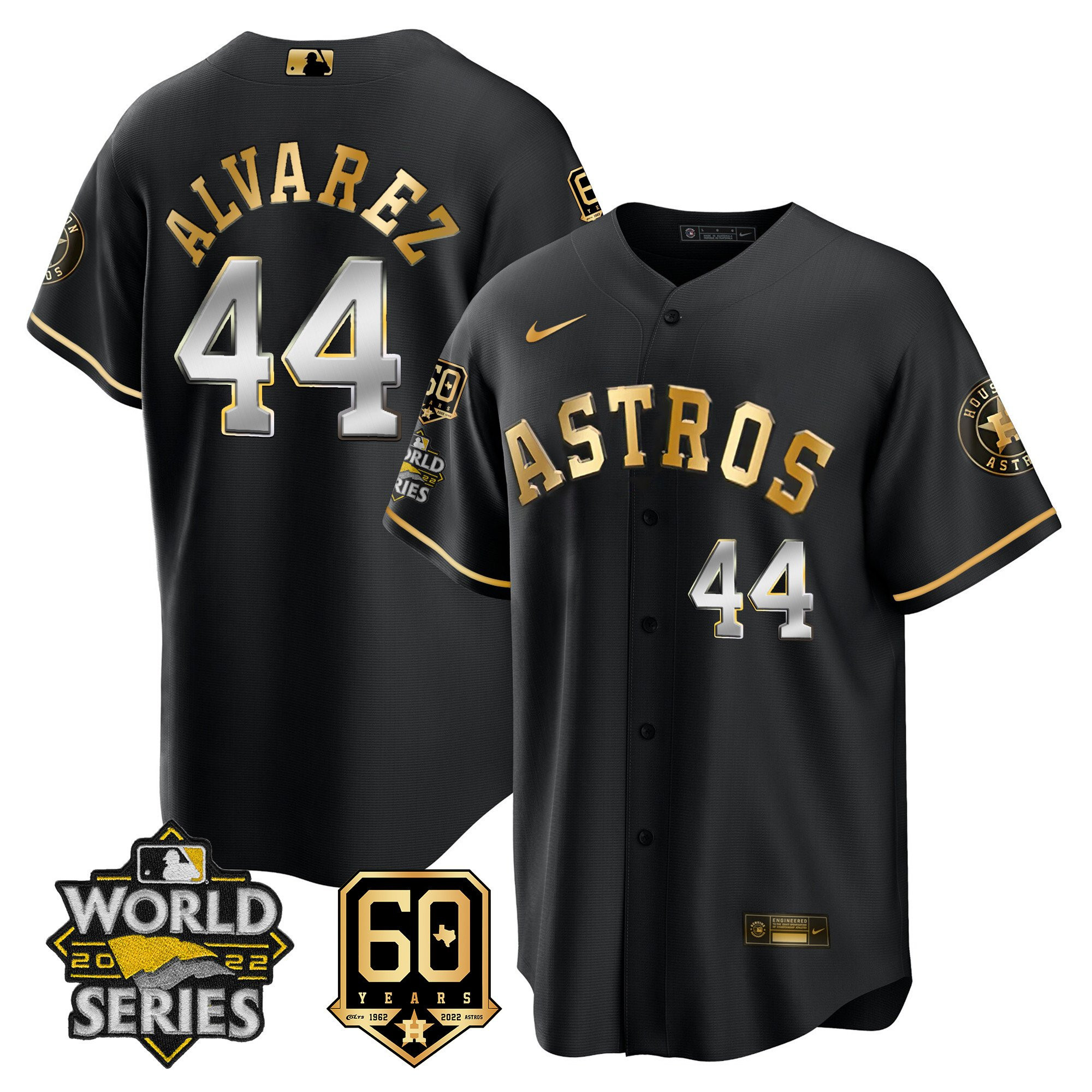 Yordan Álvarez Men's Houston Astros World Series & 60th Patch Cool Black Jersey - All Stitched