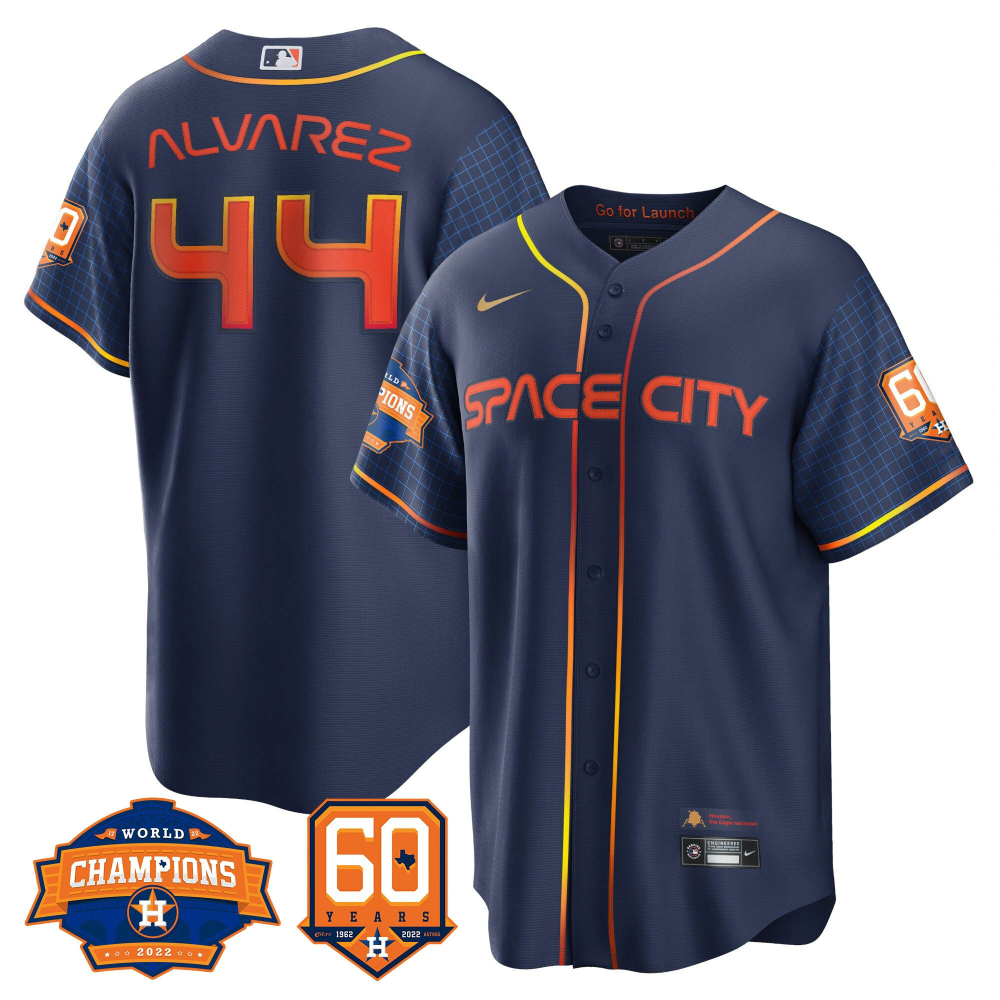Yordan Álvarez Men's Houston Astros World Series Champions & 60th Anniversary Patch Cool Space City Jersey