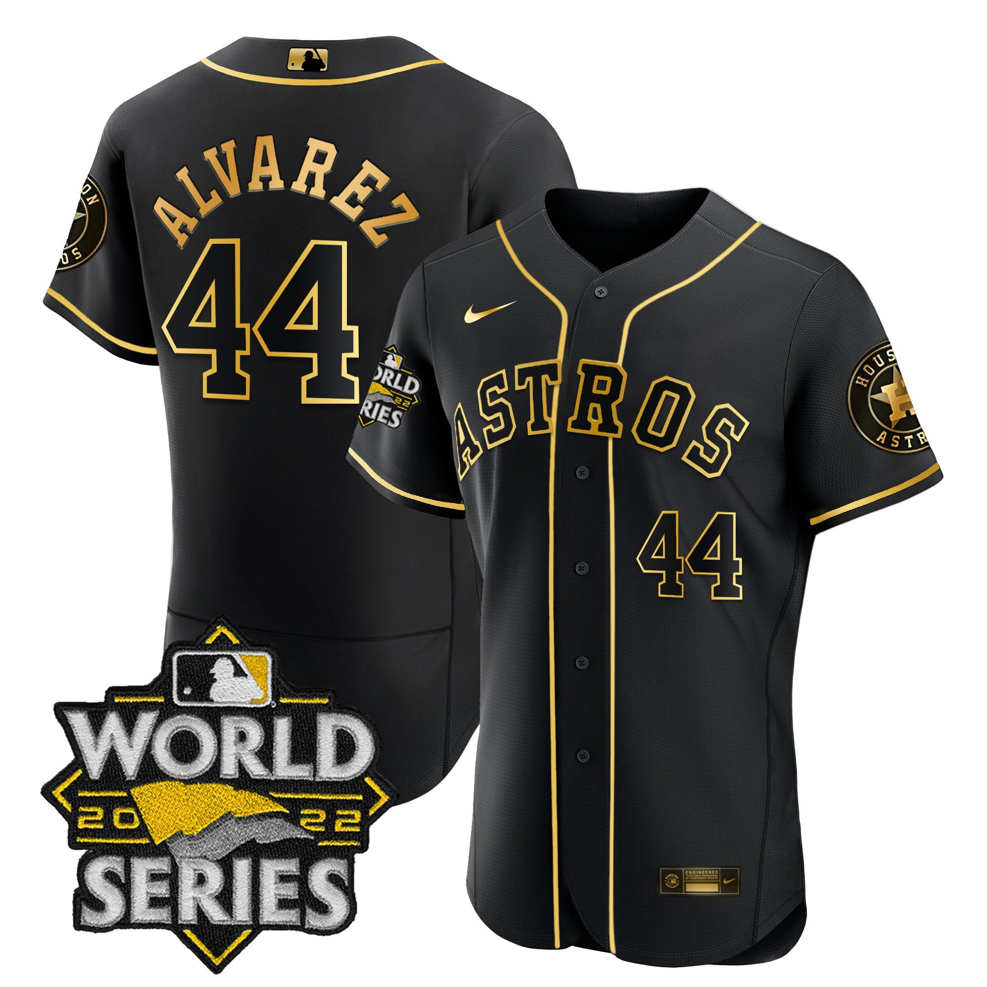Yordan Álvarez Men's Houston Astros World Series Gold Limited Flex Black Jersey - All Stitched