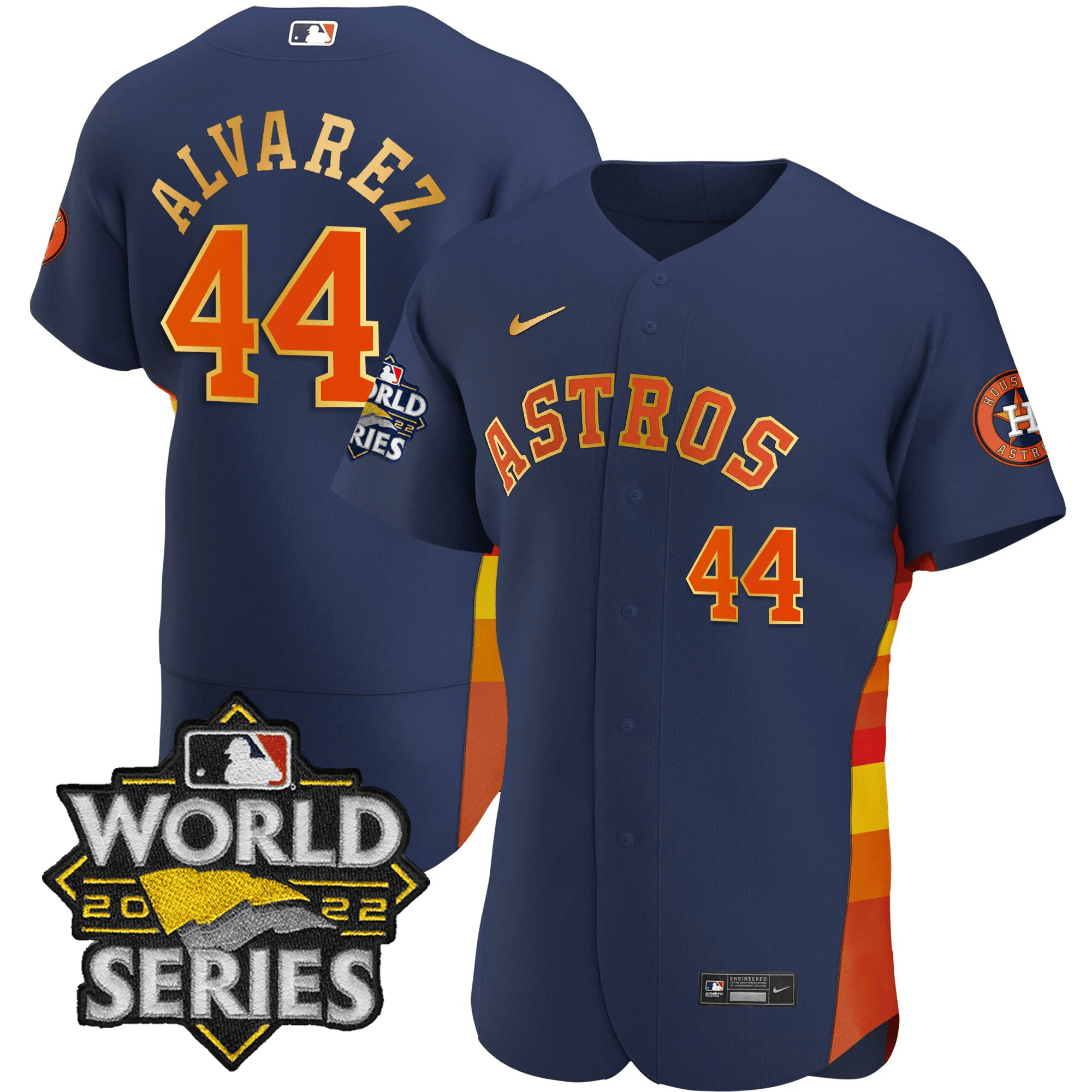 Yordan Álvarez Men's Houston Astros World Series Gold Limited Flex Navy Jersey - All Stitched