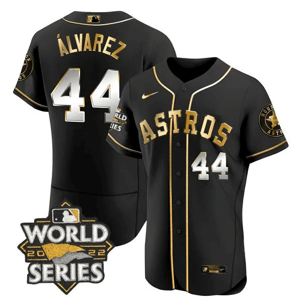 Yordan Álvarez Men's Houston Astros World Series Gold Trim Flex Black Limited Jersey - All Stitched