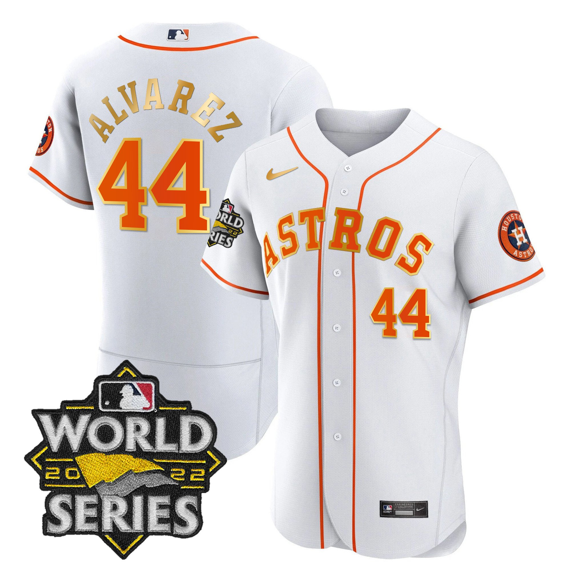 Yordan Álvarez Men's Houston Astros World Series Gold Trim Flex White Jersey - All Stitched