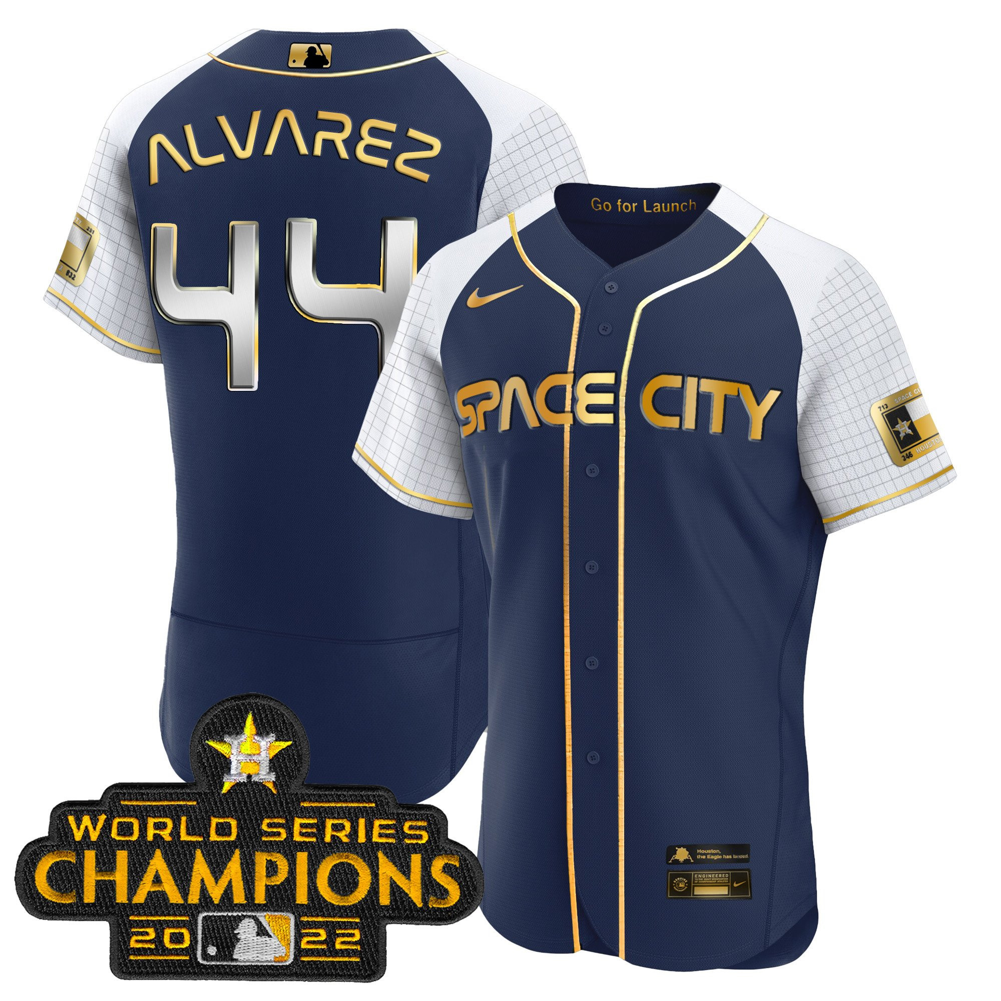 Yordan Álvarez Men's Houston Astros Space City Champions Alternate Navy Flex Navy Gold Jersey - All Stitched