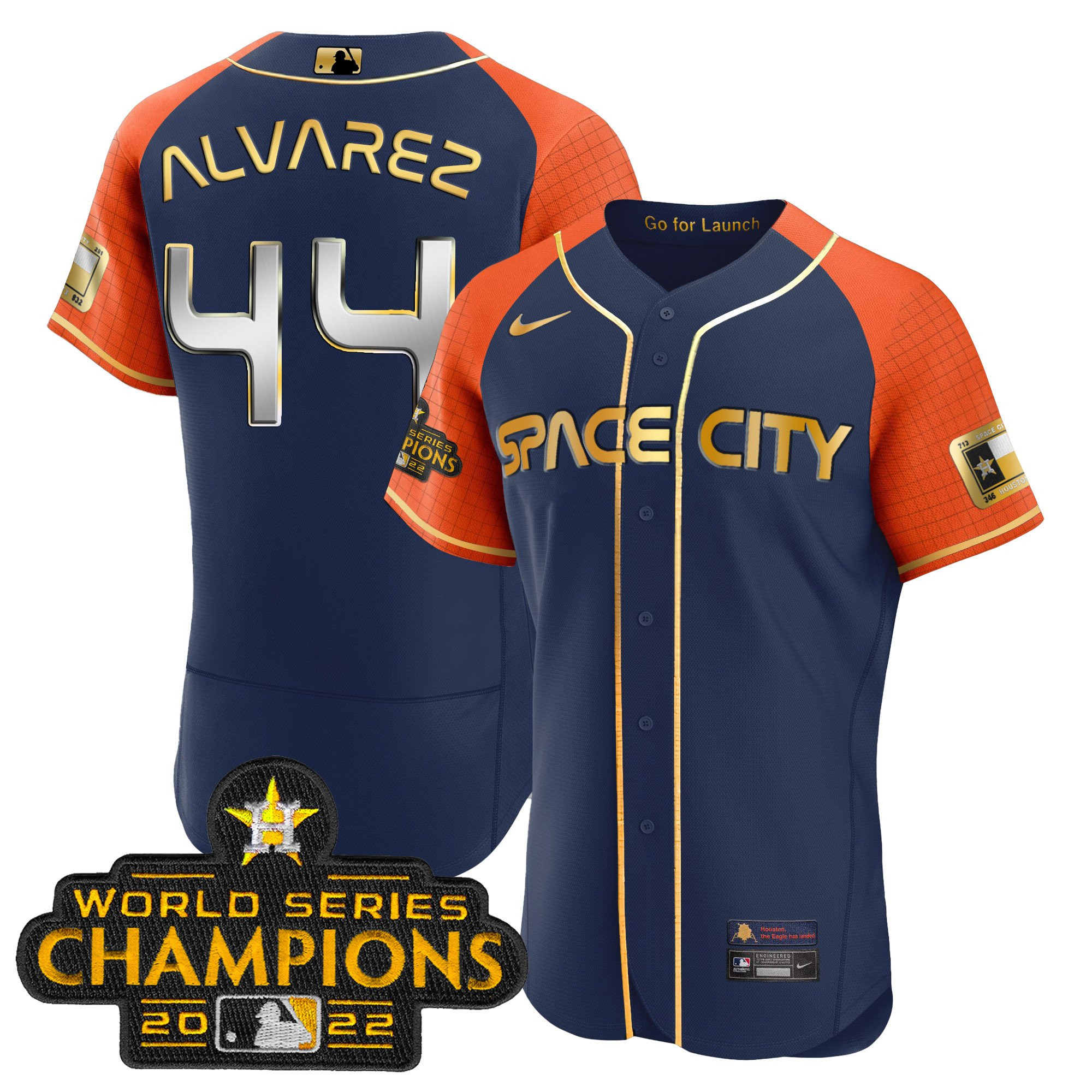 Yordan Álvarez Men's Houston Astros Space City Champions Alternate Navy Flex Navy Orange Jersey - All Stitched