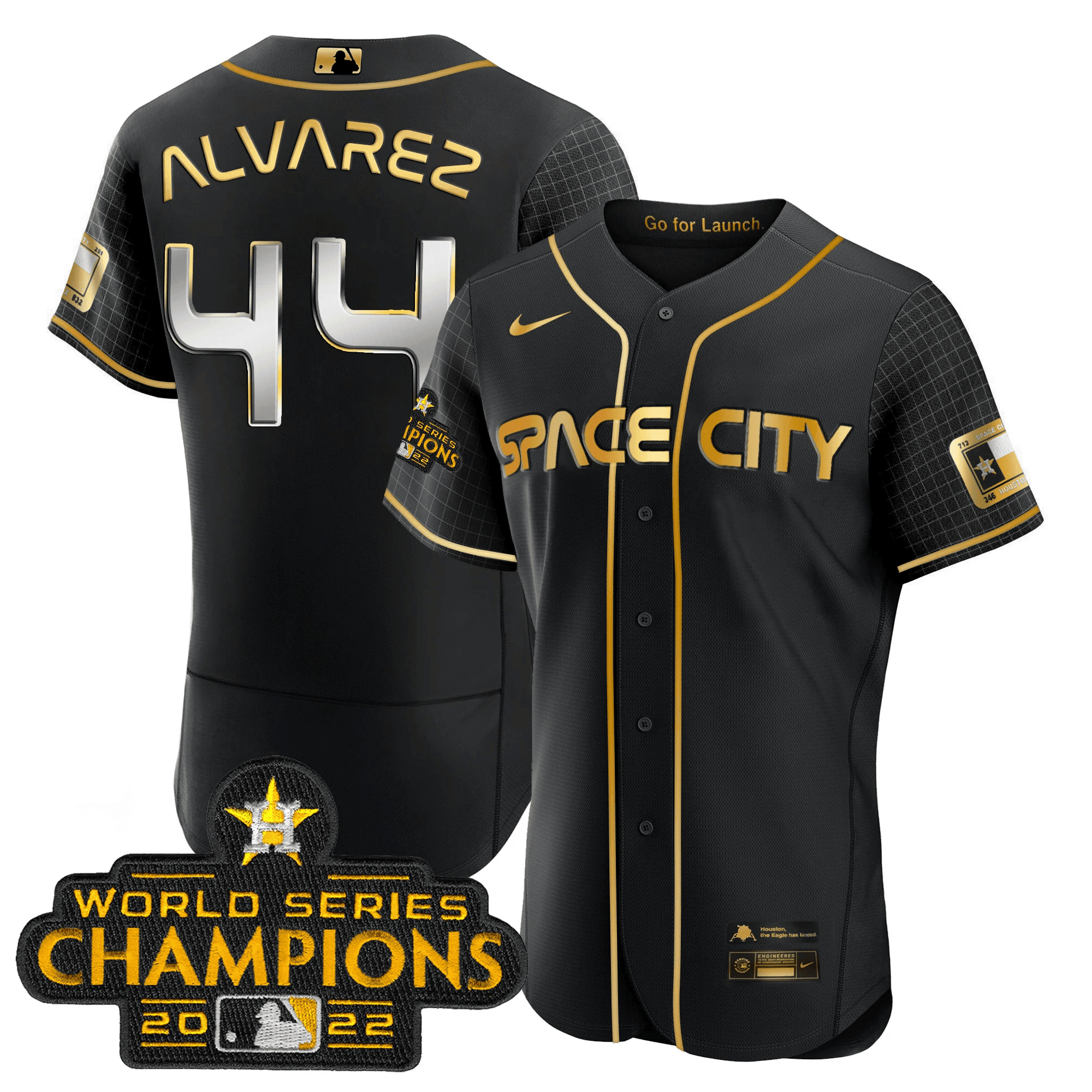 Yordan Álvarez Men's Houston Astros Space City Champions Flex Black Gold Jersey - All Stitched