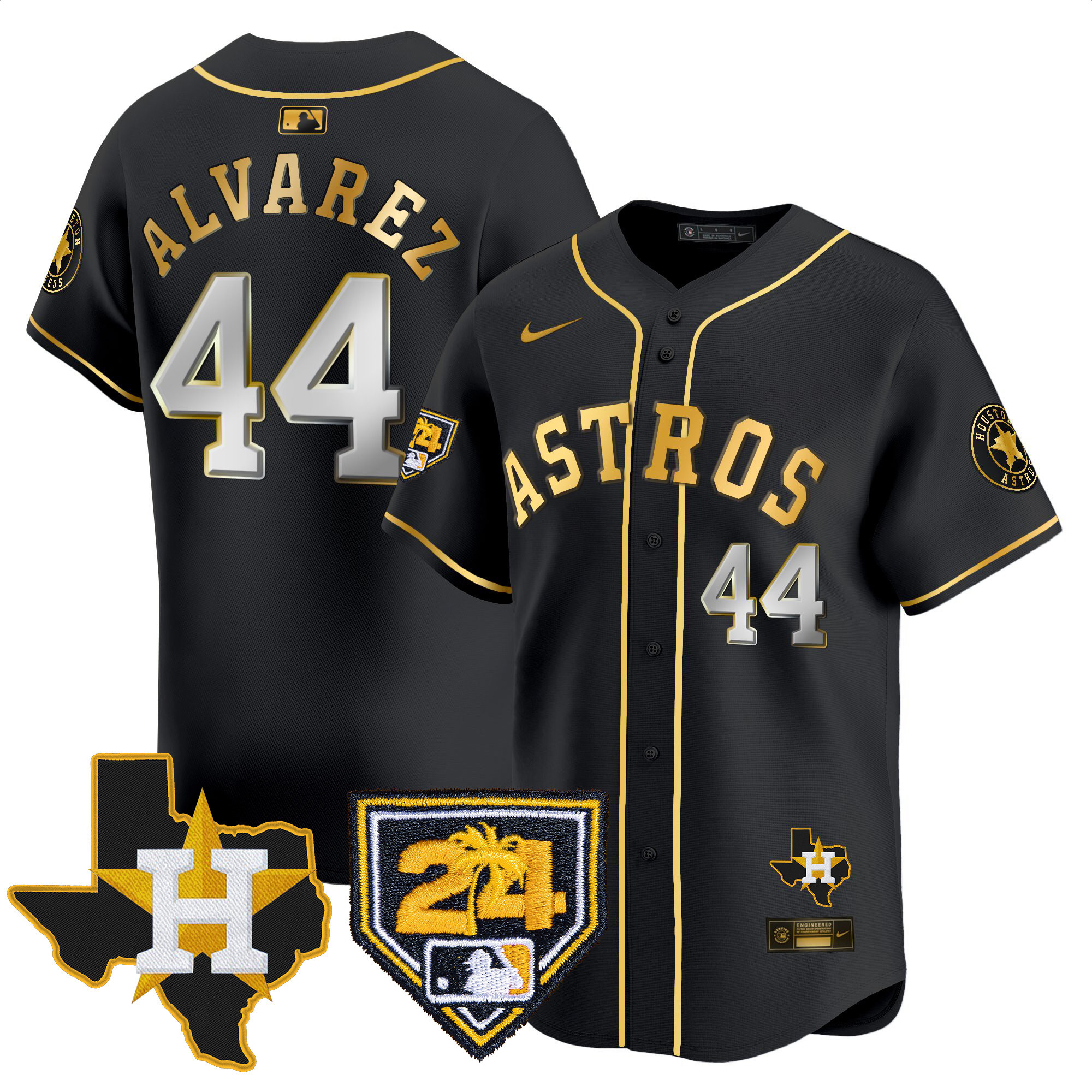 Yordan Álvarez Men's Houston Astros Spring Training & Texas Patch Vapor Premier Limited Black Gold Jersey - All Stitched