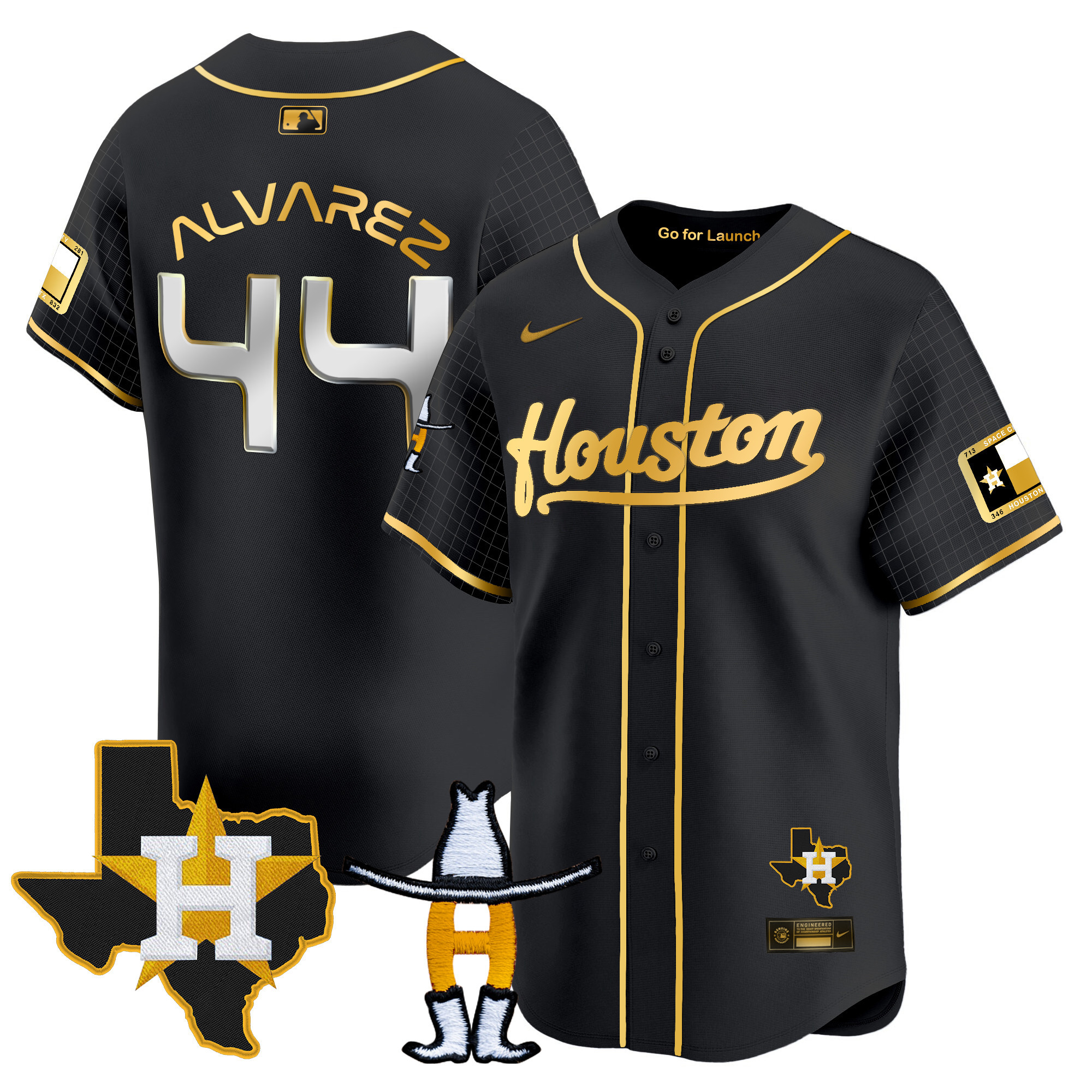 Yordan Álvarez Men's Houston Astros Space City Houston Rodeo Patch Vapor Premier Limited Black Gold Jersey - All Stitched