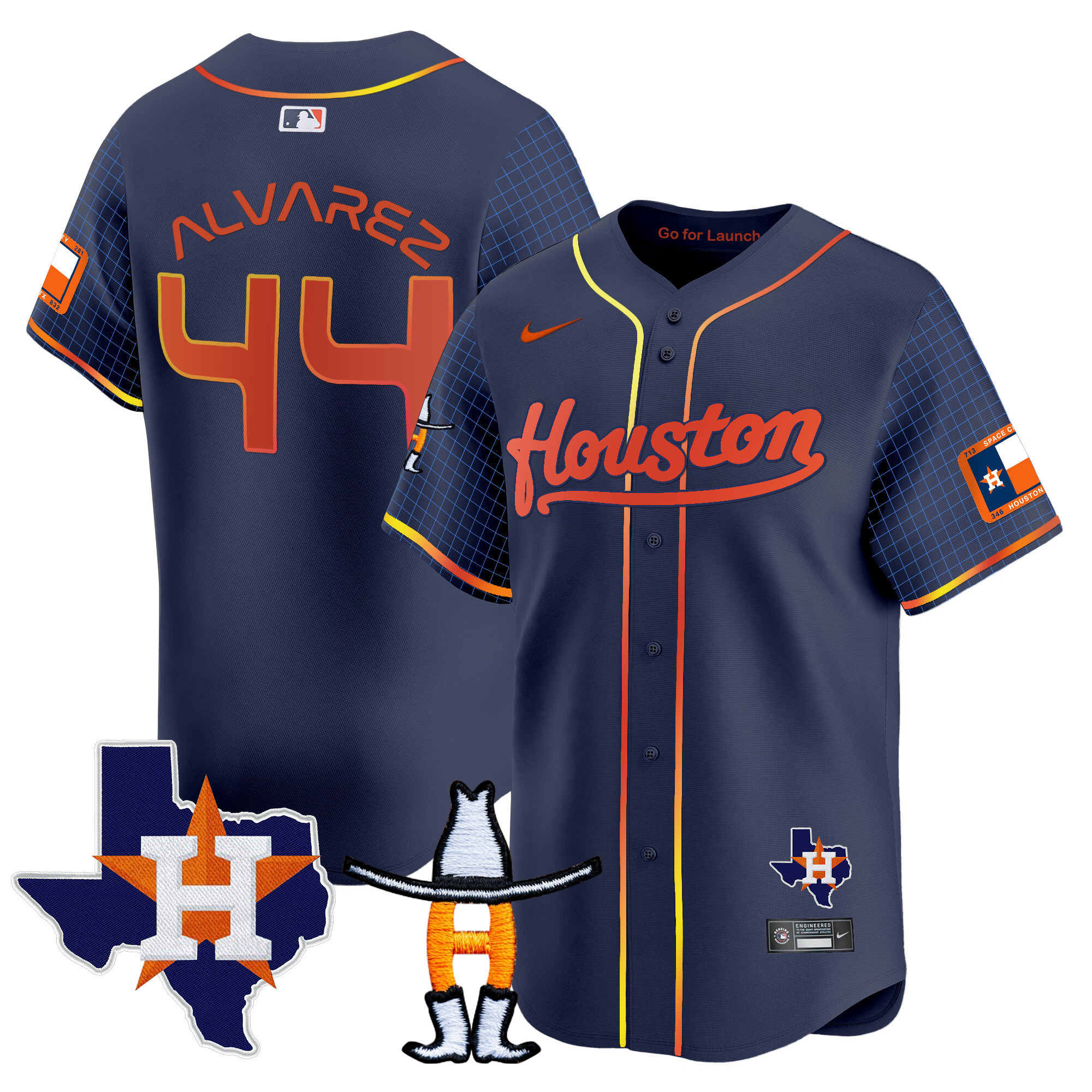 Yordan Álvarez Men's Houston Astros Space City Houston Rodeo Patch Vapor Premier Limited Navy Jersey - All Stitched