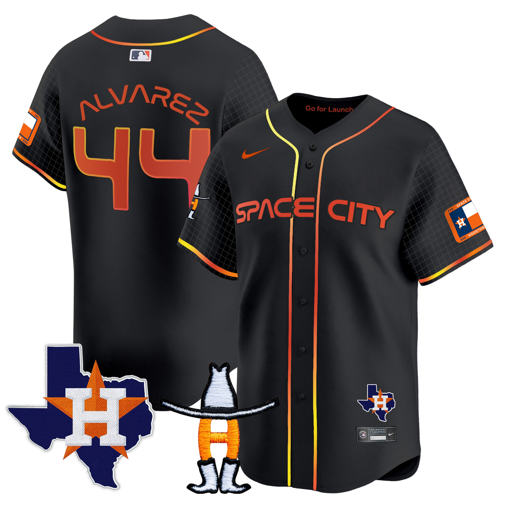 Yordan Álvarez Men's Houston Astros Space City Texas Patch Vapor Premier Limited Black Jersey - All Stitched