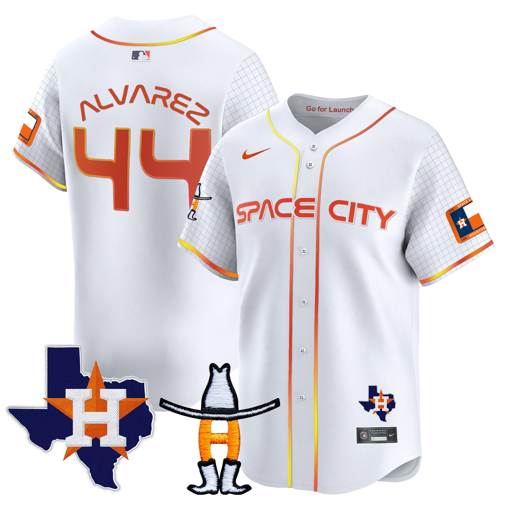 Yordan Álvarez Men's Houston Astros Space City Texas Patch Vapor Premier Limited White Jersey - All Stitched