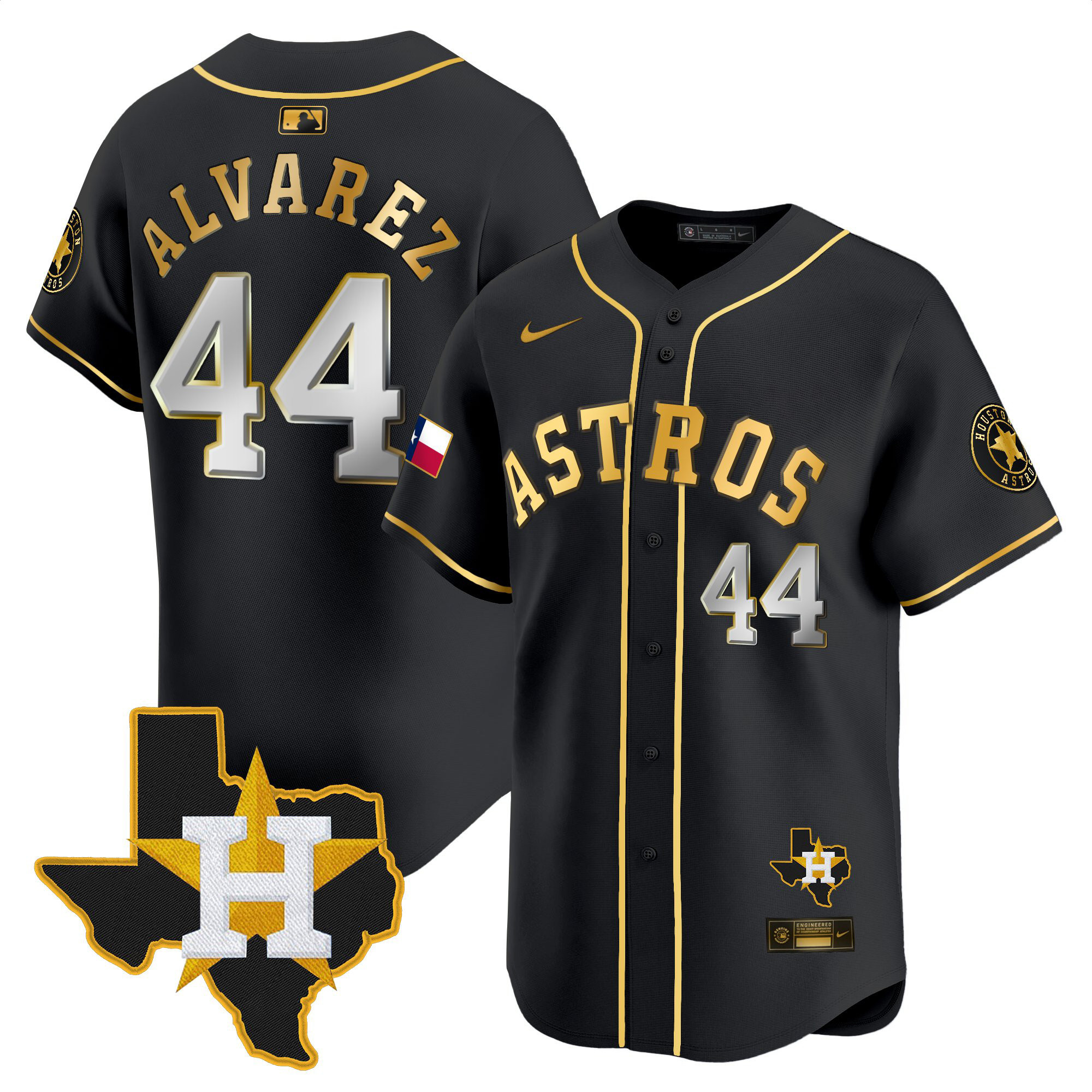 Yordan Álvarez Men's Houston Astros Texas Patch Vapor Premier Limited Black Gold Jersey - All Stitched