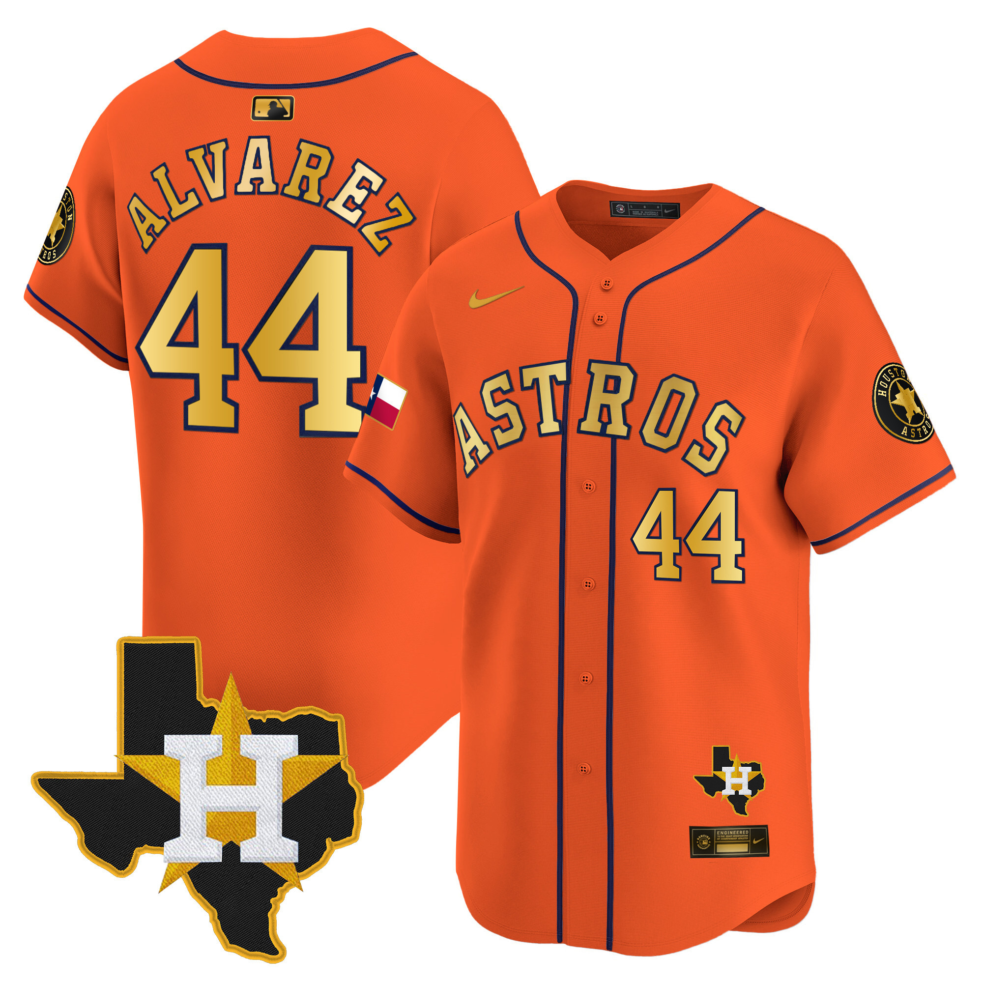 Yordan Álvarez Men's Houston Astros Texas Patch Vapor Premier Limited Orange Gold Jersey - All Stitched