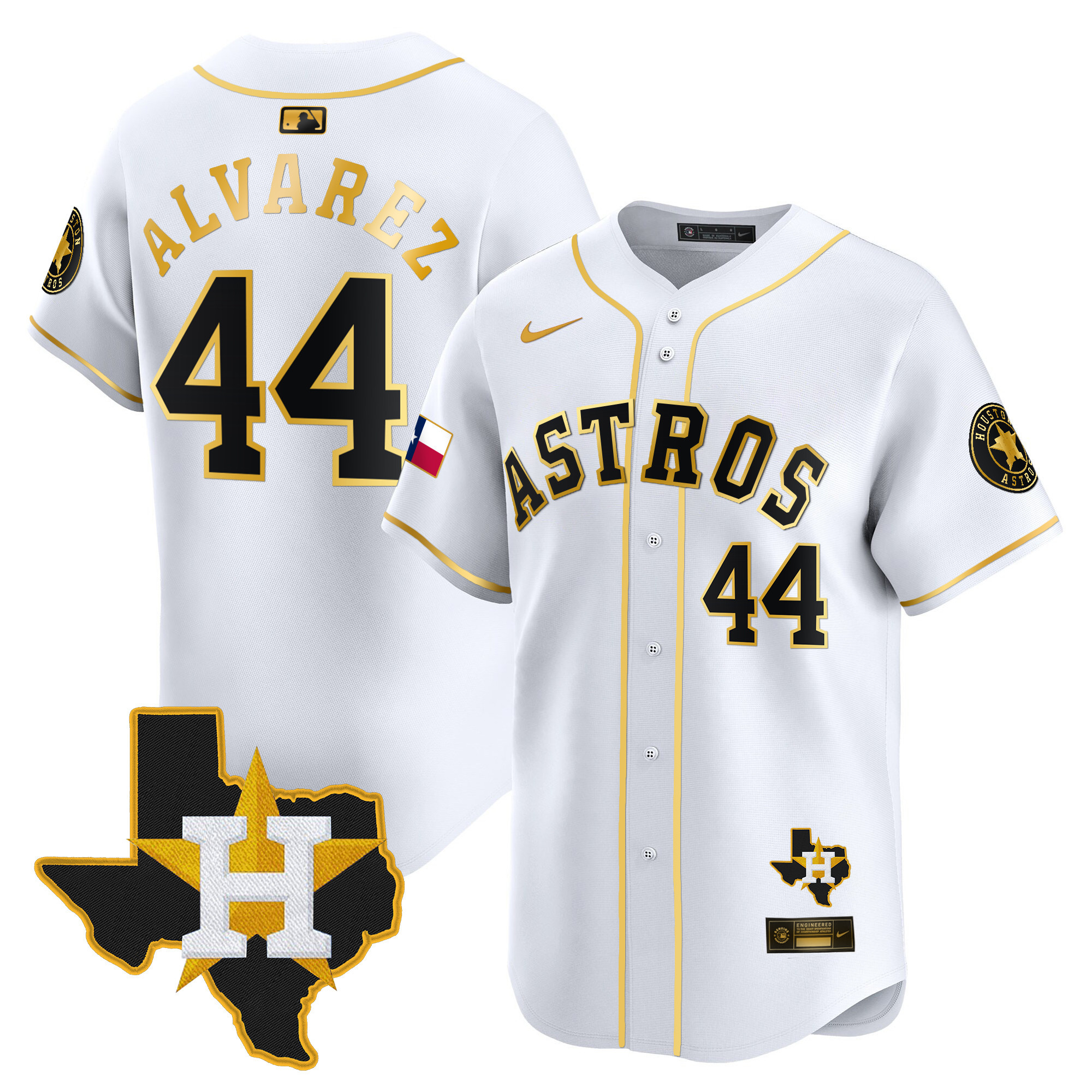Yordan Álvarez Men's Houston Astros Texas Patch Vapor Premier Limited White Gold Jersey - All Stitched