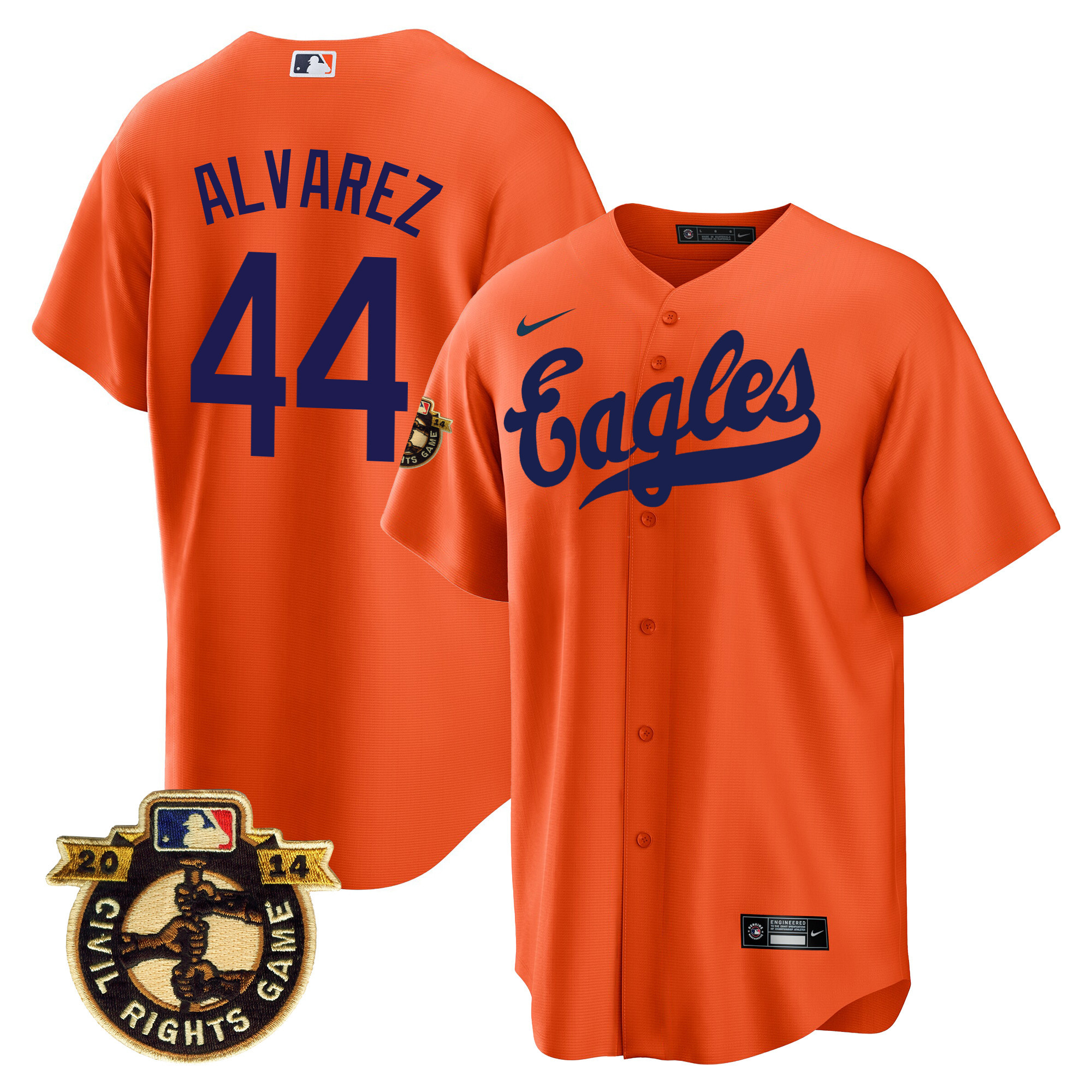 Yordan Álvarez Men's Houston Astros Throwback 1950 Houston Eagles Orange Jersey - All Stitched