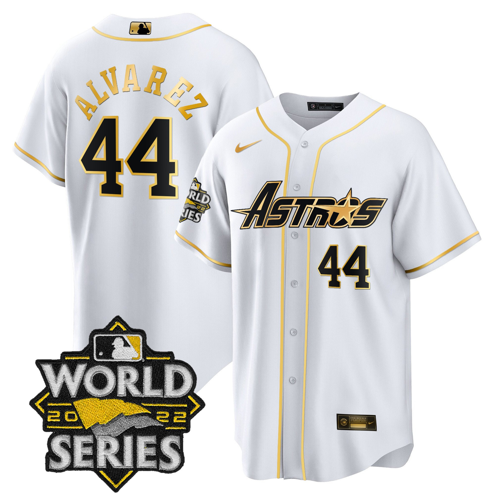 Yordan Álvarez Men's Houston Astros World Series & Throwback Patch Gold Cool White Jersey - All Stitched