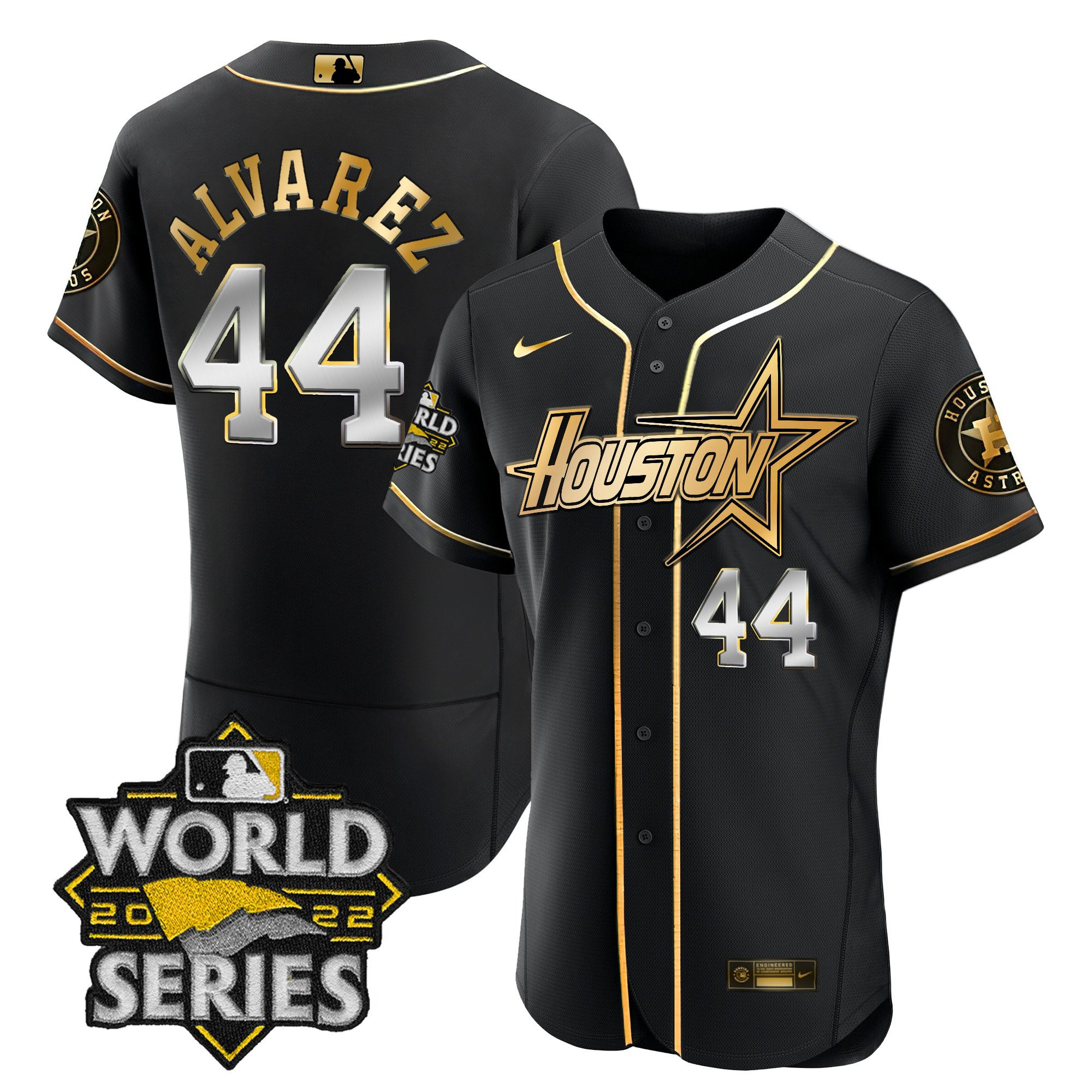 Yordan Álvarez Men's Houston Astros World Series Black Gold Special Flex Black Jersey - All Stitched