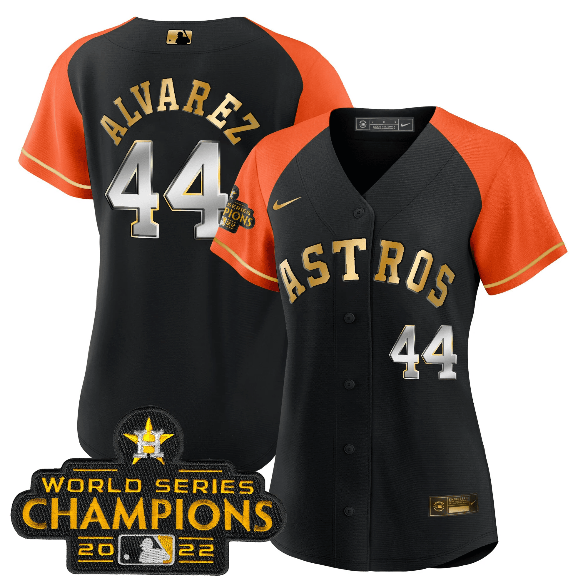 Yordan Álvarez Women's Houston Astros Gold Alternate Baseball Orange Sleeves Jersey - All Stitched