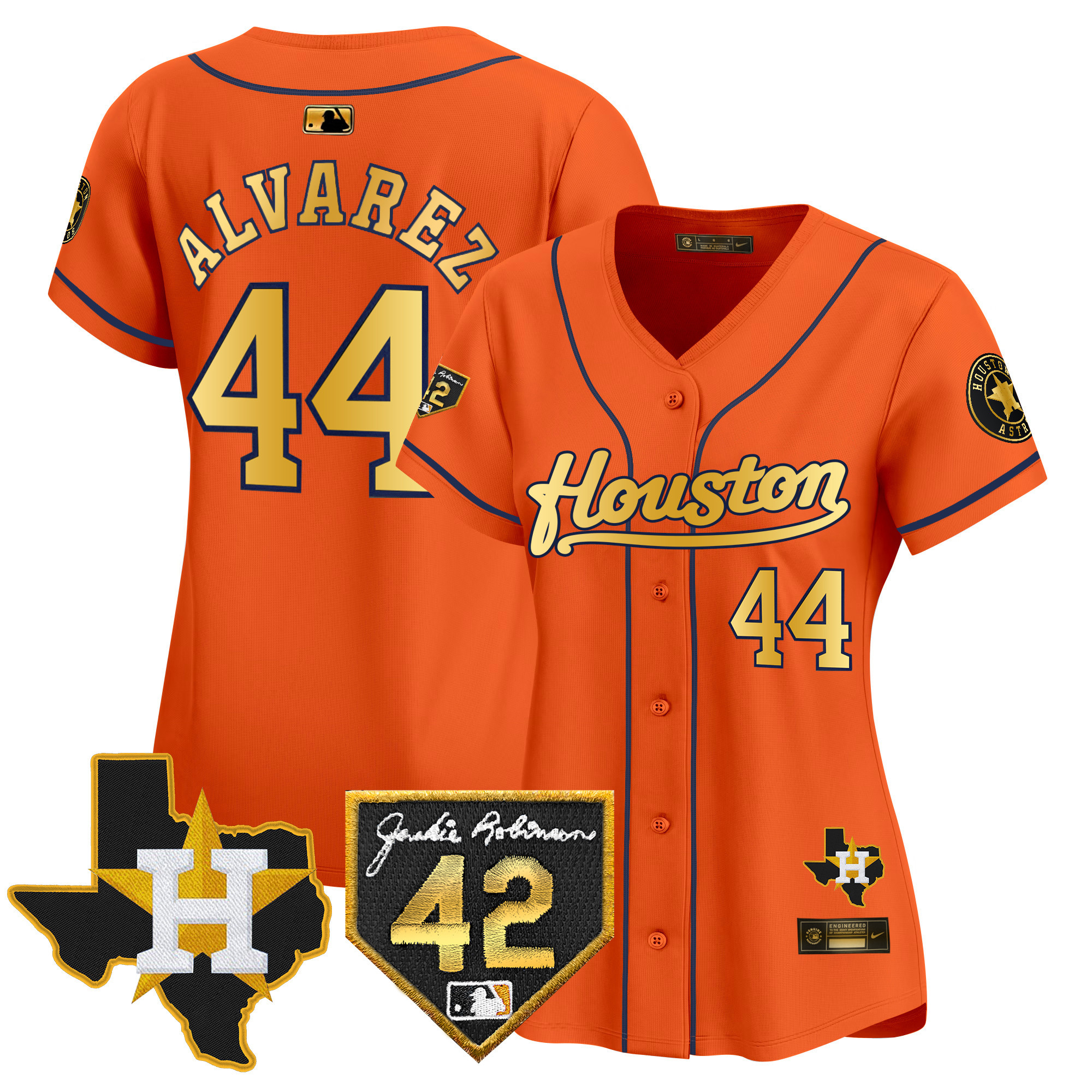 Yordan Álvarez Women's Houston Astros Jackie Robinson Patch Vapor Premier Limited Orange Gold Jersey - All Stitched