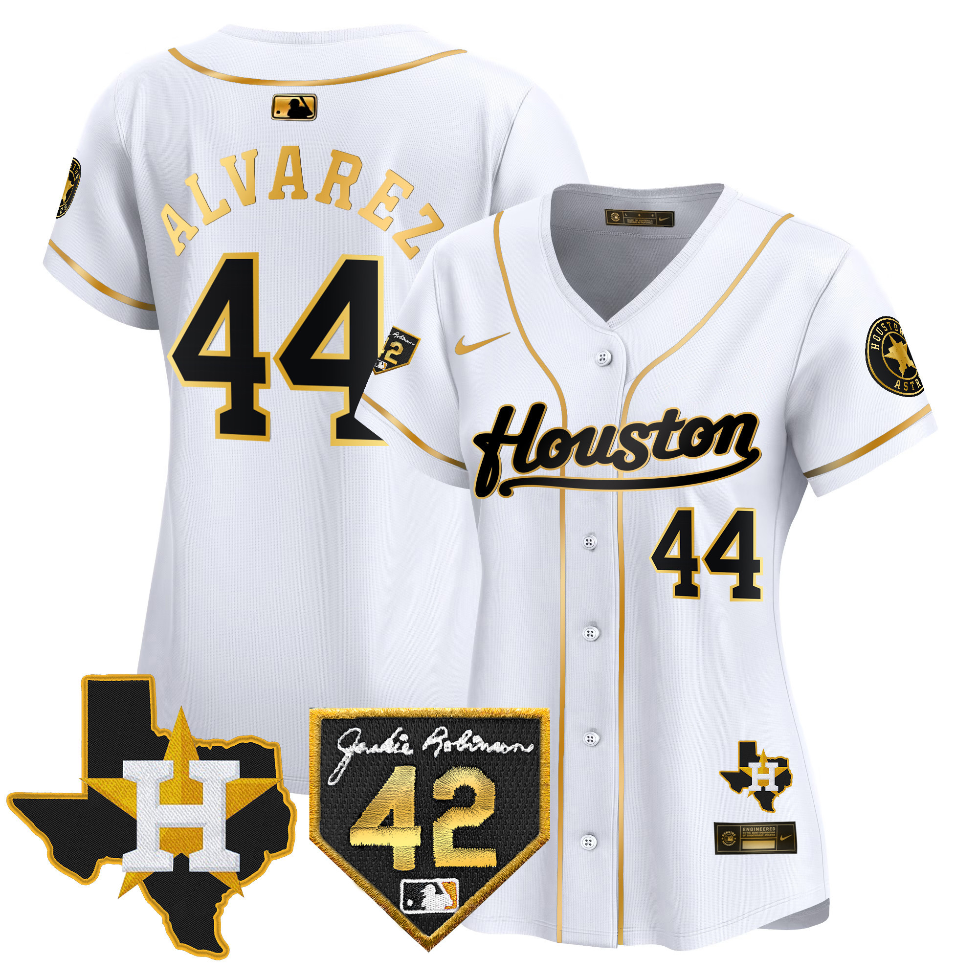 Yordan Álvarez Women's Houston Astros Jackie Robinson Patch Vapor Premier Limited White Gold Jersey - All Stitched