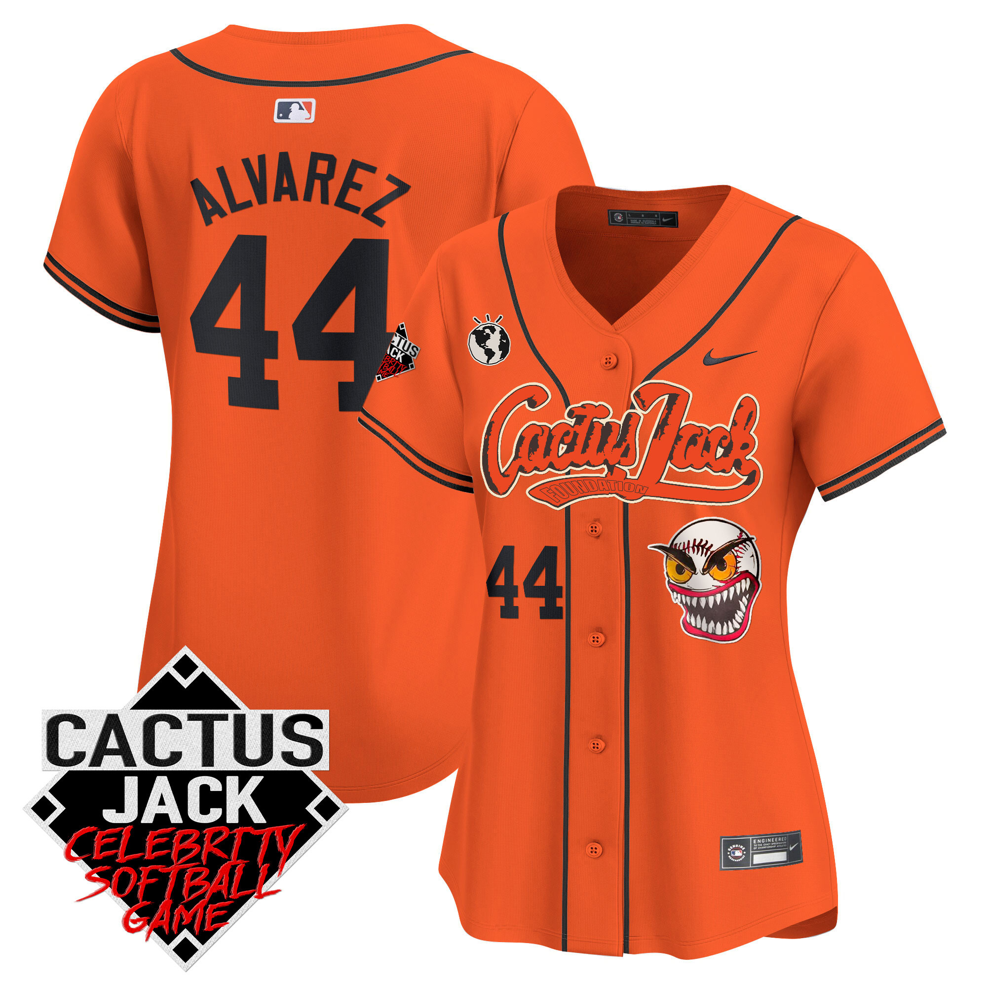 Yordan Álvarez Women's Houston Astros Cactus Jack Celebrity Softball Game Patch Vapor Premier Limited Orange Jersey - All Stitched