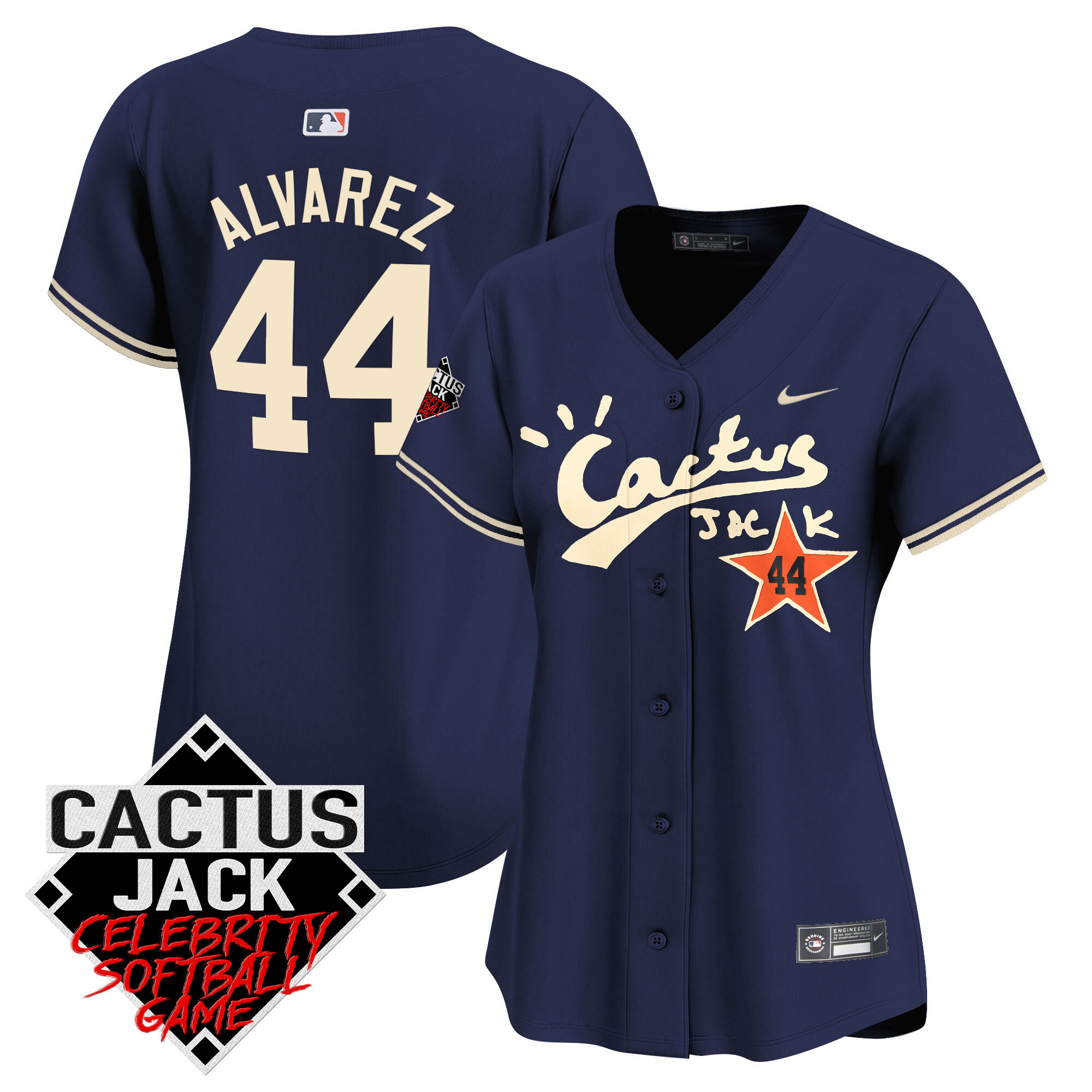 Yordan Álvarez Women's Houston Astros Cactus Jack Celebrity Softball Game Patch Vapor Premier Limited V2 Navy Jersey - All Stitched