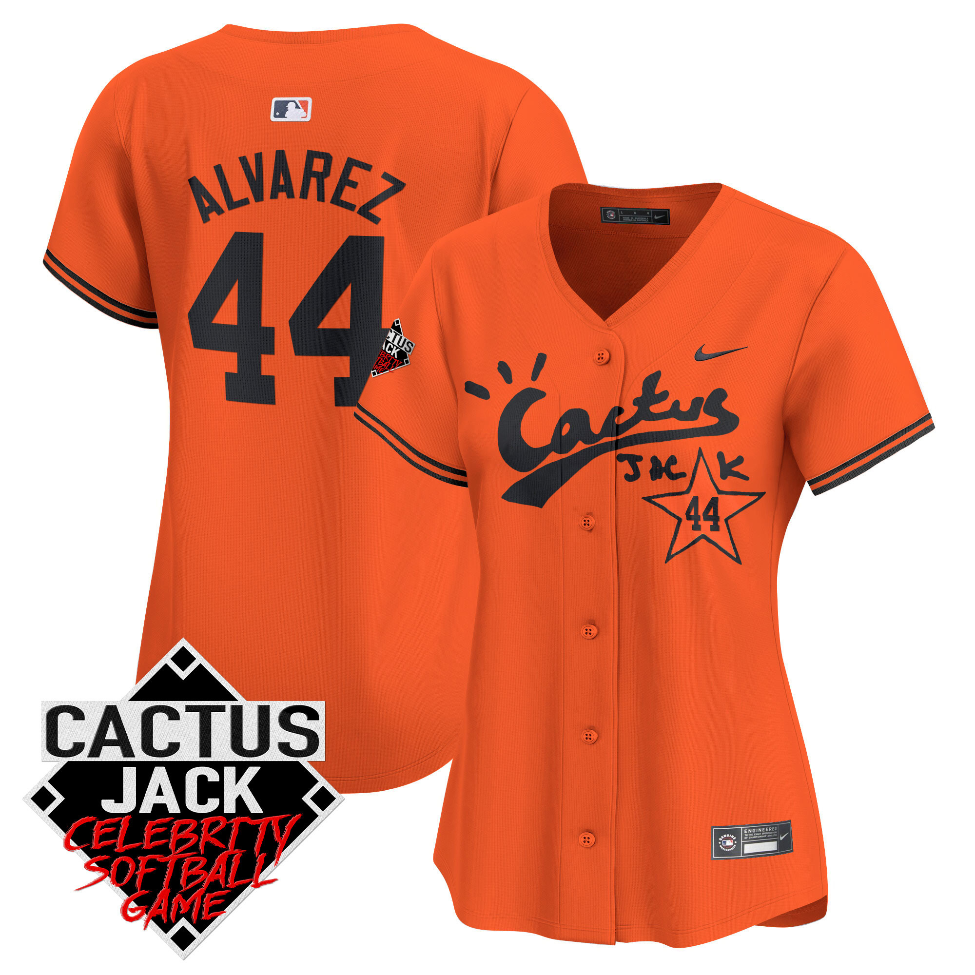 Yordan Álvarez Women's Houston Astros Cactus Jack Celebrity Softball Game Patch Vapor Premier Limited V2 Orange Jersey - All Stitched