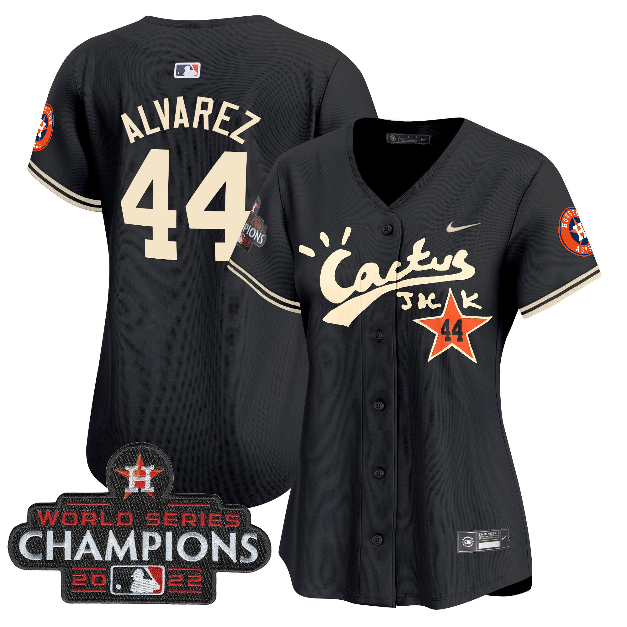 Yordan Álvarez Women's Houston Astros Cactus Jack Champions Patch Vapor Premier Limited Black Jersey - All Stitched