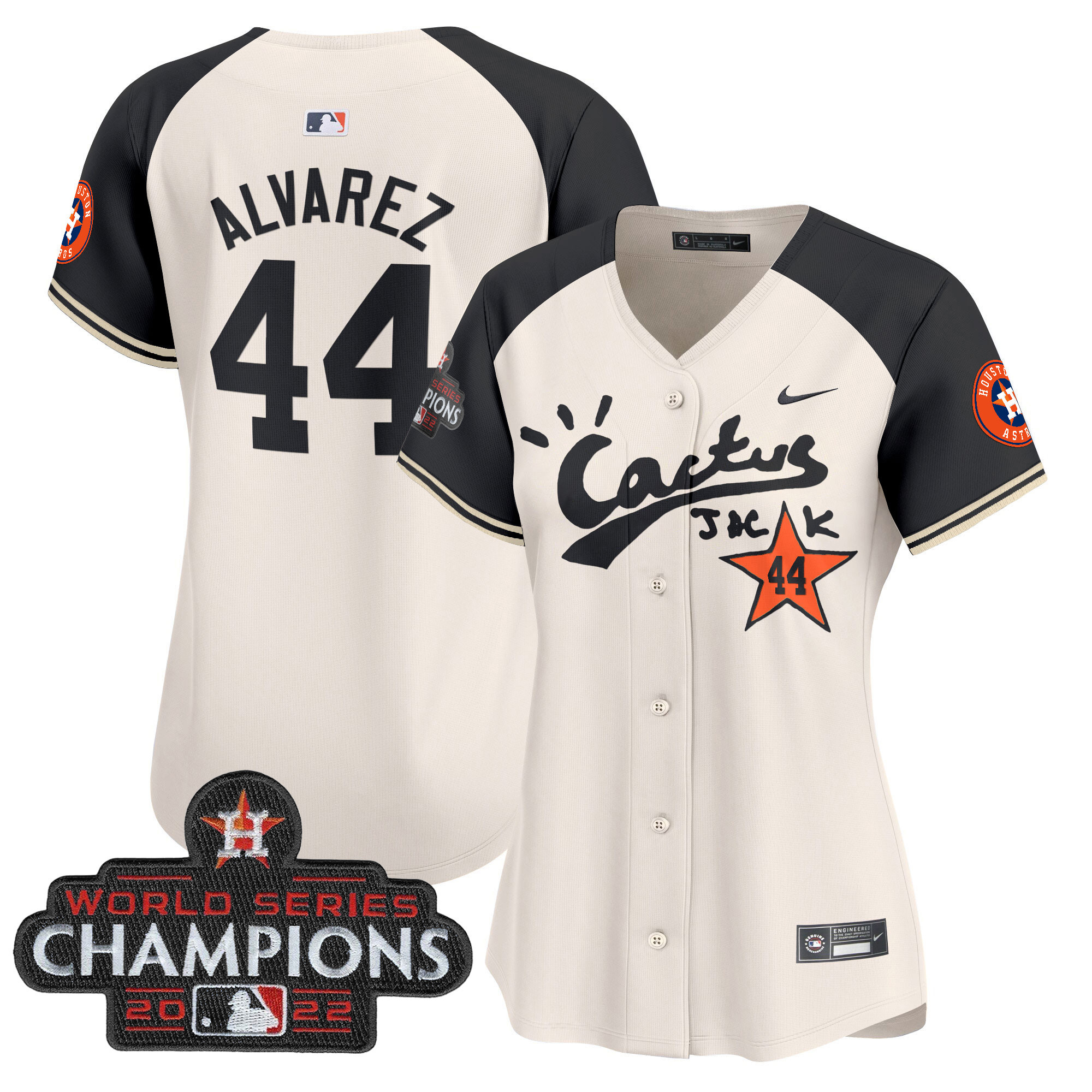 Yordan Álvarez Women's Houston Astros Cactus Jack Champions Patch Vapor Premier Limited Cream Alternate Jersey - All Stitched