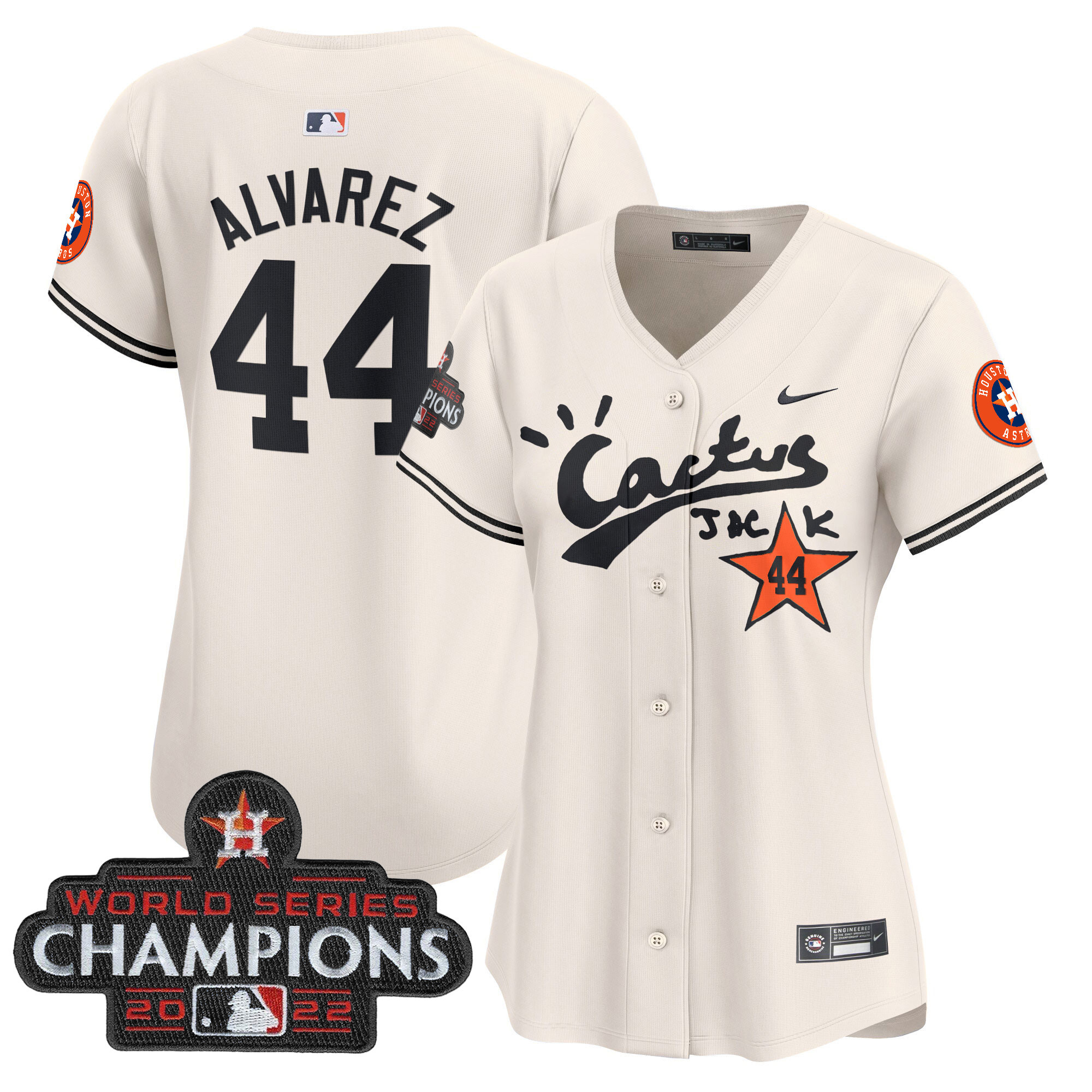 Yordan Álvarez Women's Houston Astros Cactus Jack Champions Patch Vapor Premier Limited Cream Jersey - All Stitched
