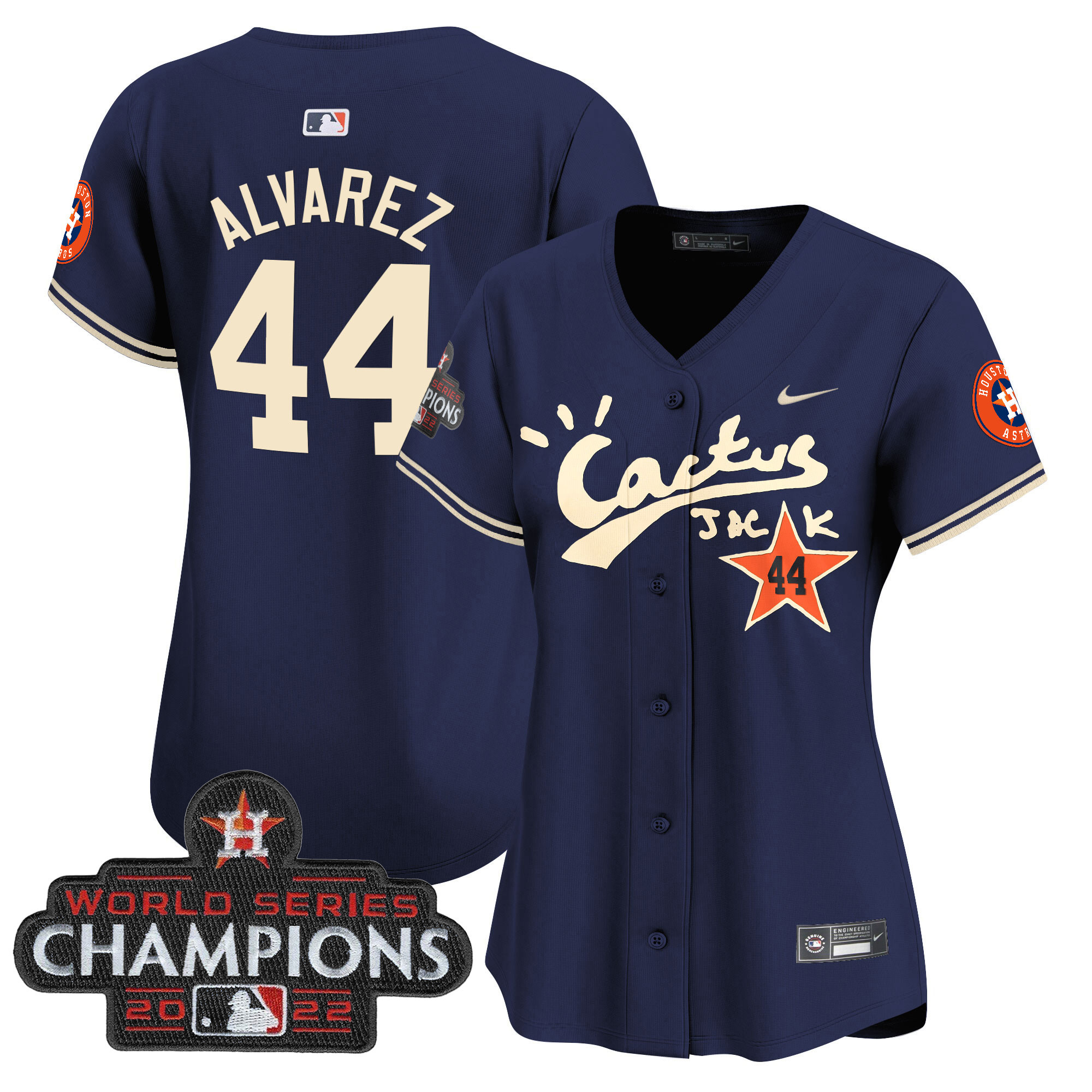 Yordan Álvarez Women's Houston Astros Cactus Jack Champions Patch Vapor Premier Limited Navy Jersey - All Stitched