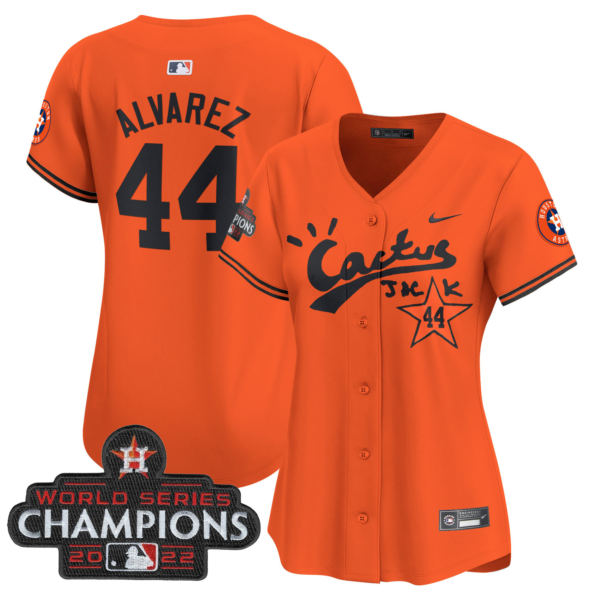 Yordan Álvarez Women's Houston Astros Cactus Jack Champions Patch Vapor Premier Limited Orange Jersey - All Stitched