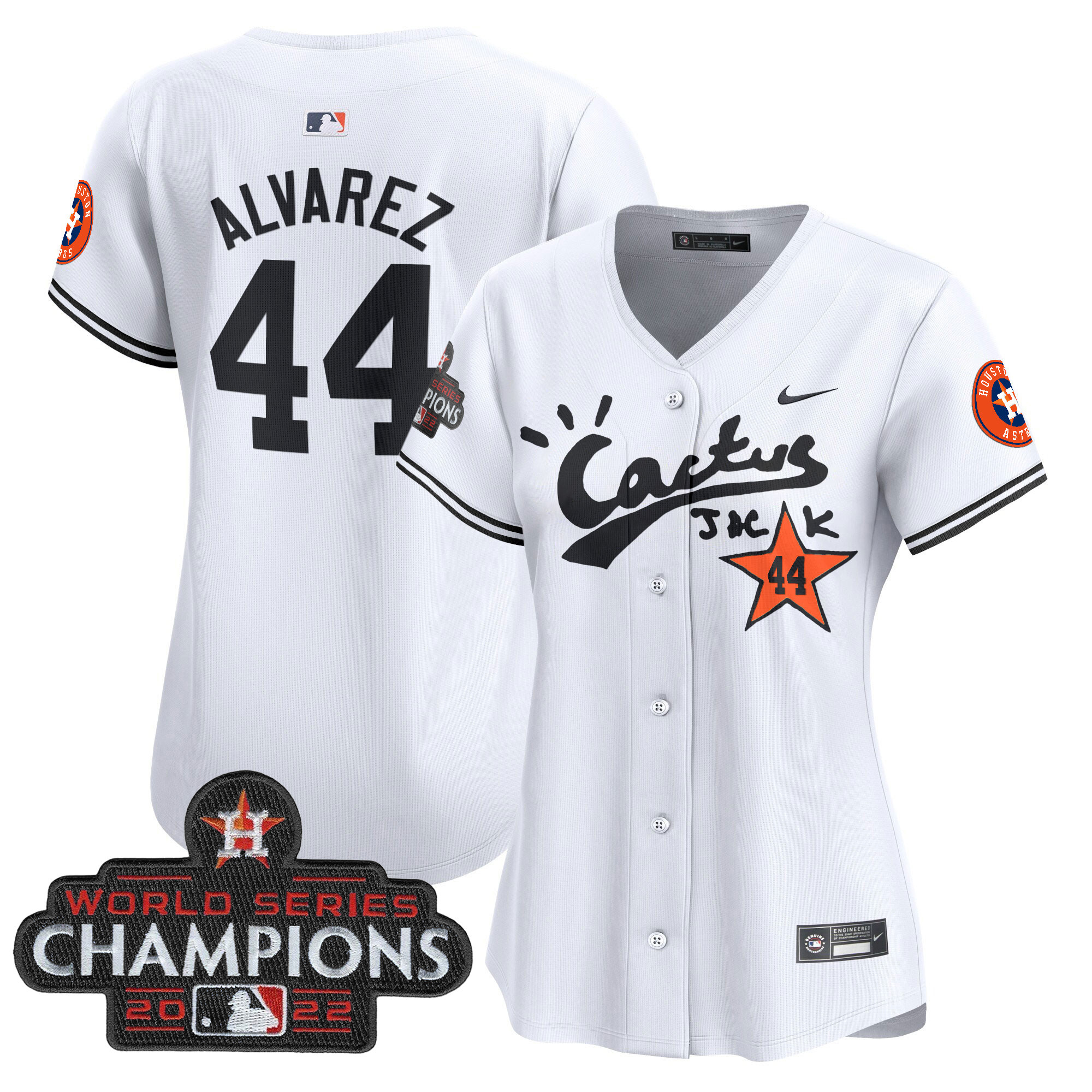 Yordan Álvarez Women's Houston Astros Cactus Jack Champions Patch Vapor Premier Limited White Jersey - All Stitched
