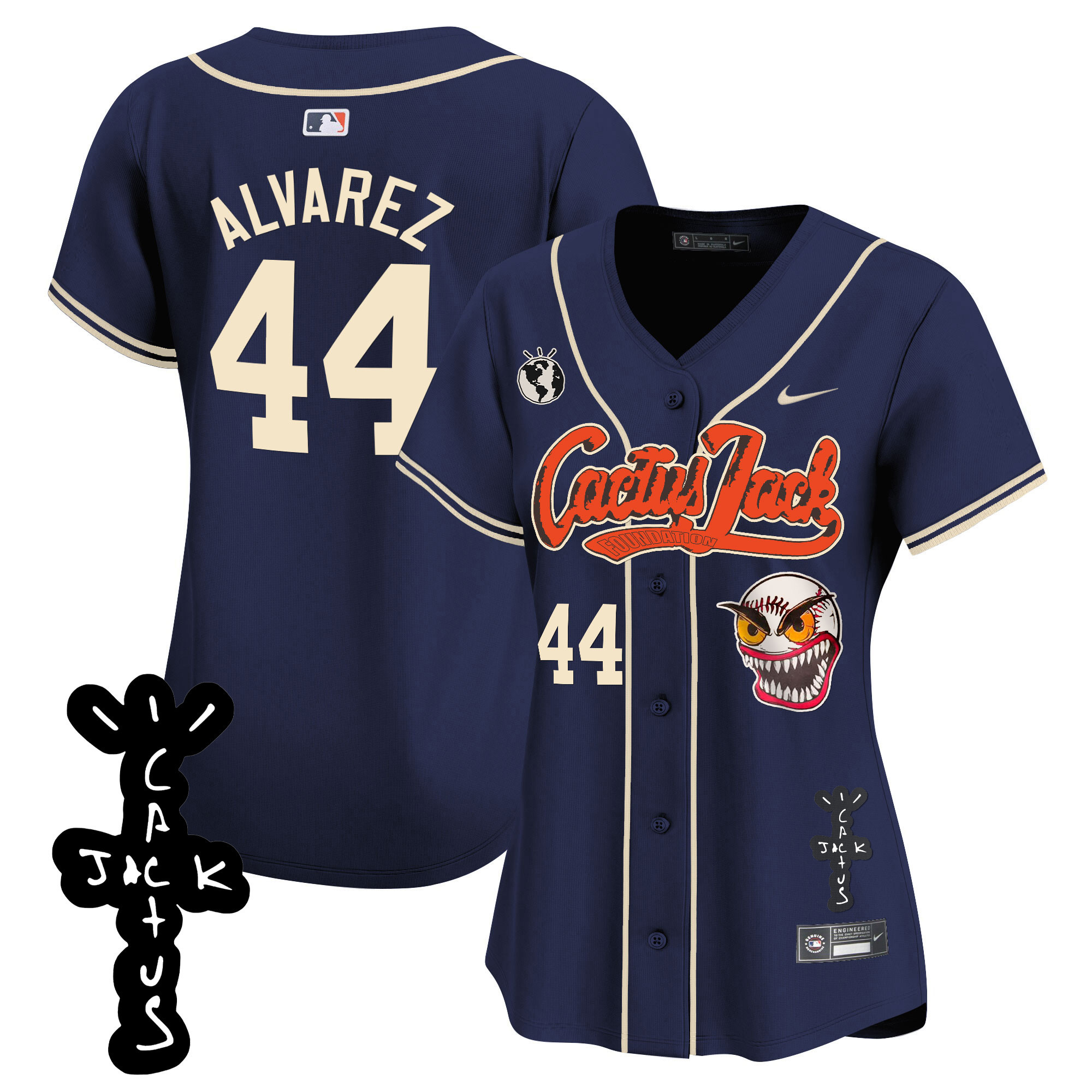 Yordan Álvarez Women's Houston Astros Cactus Jack Patch Vapor Premier Limited Navy Jersey - All Stitched